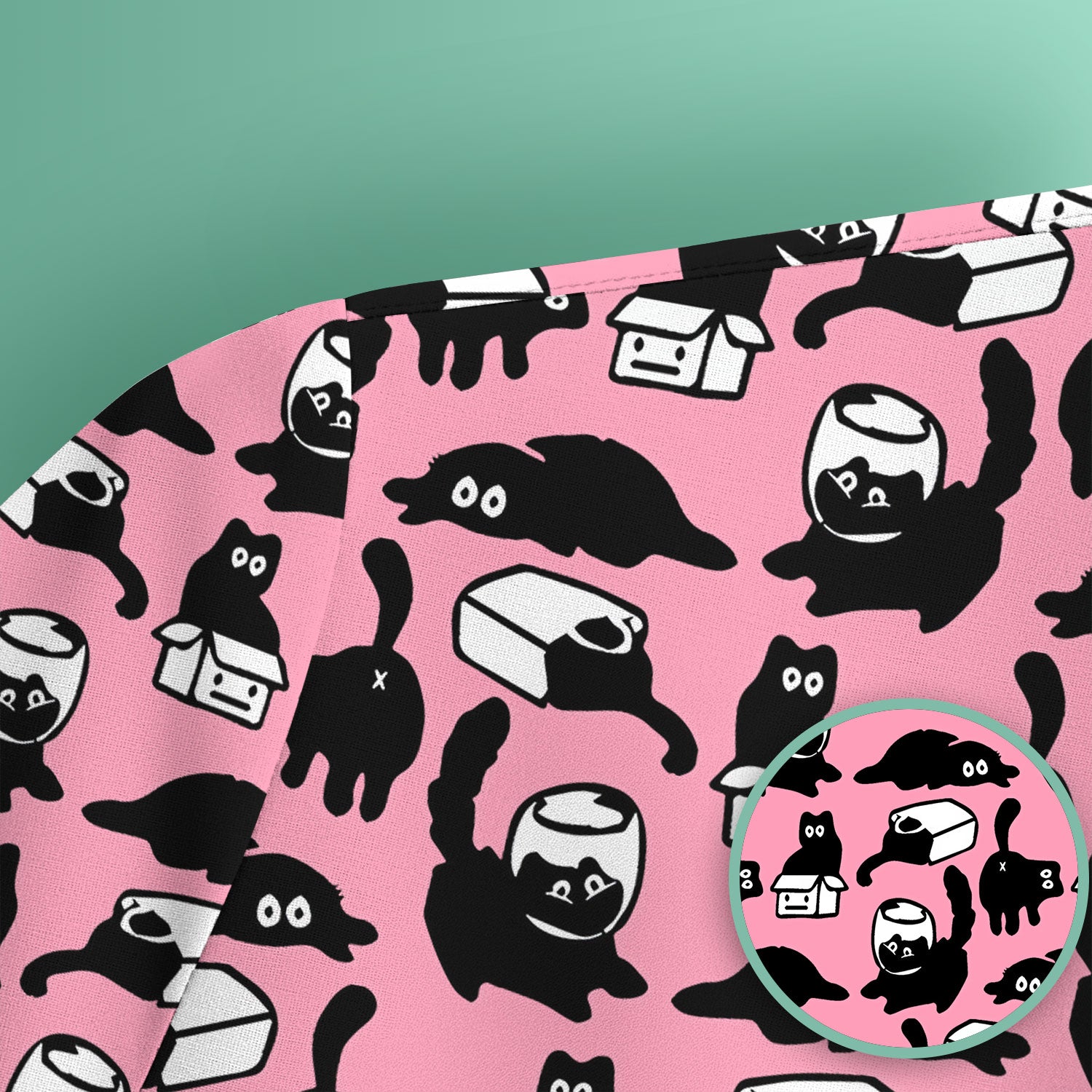 Dark Playful Cat Cartoon Pattern Scrub Top, Comfortable Scrubs for Nurses