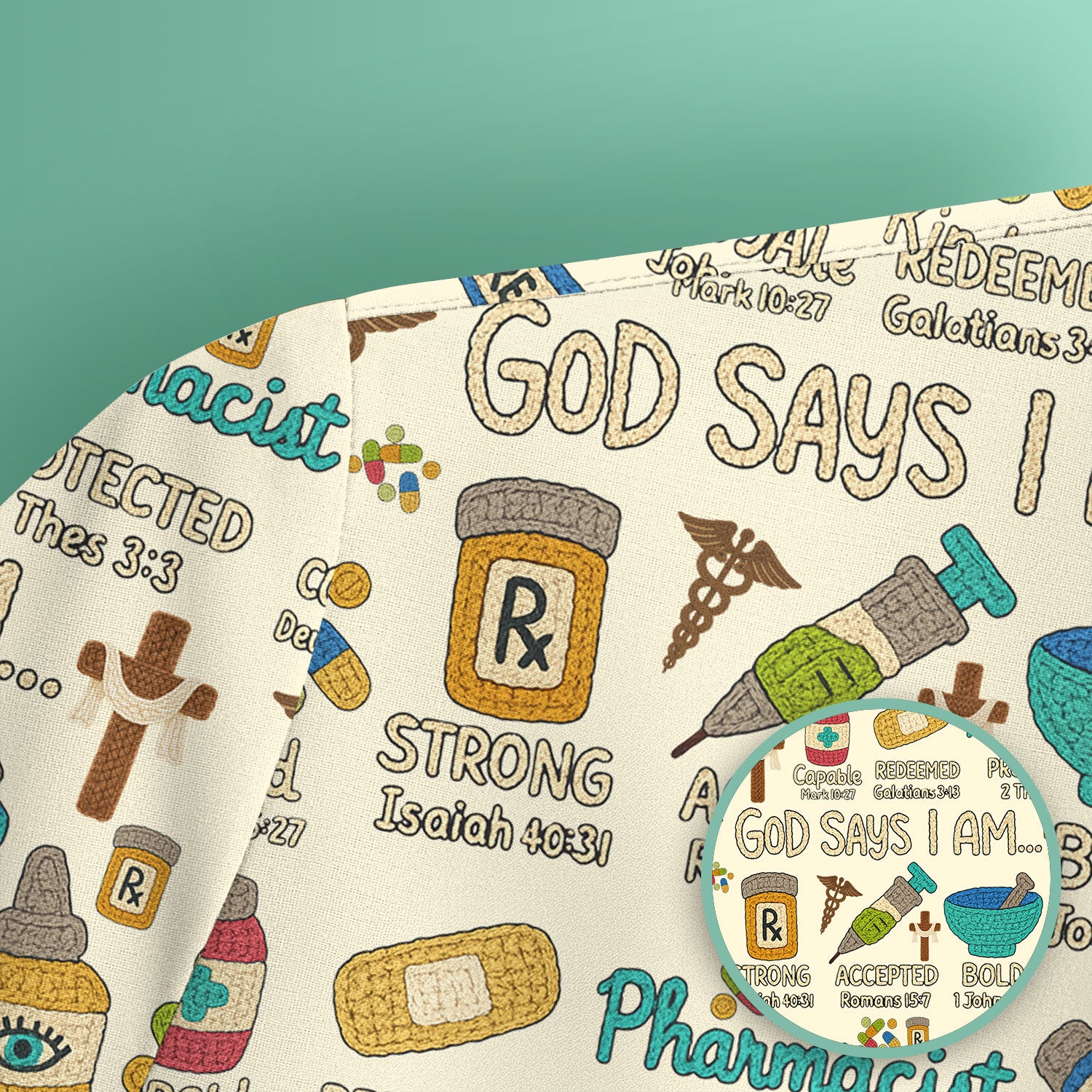 God Says I Am Pharmacist Scrub Top - Christian Pharmacy Scrubs for Women - Faith Inspired Medical Uniform - Bible Verse Nurse Shirt