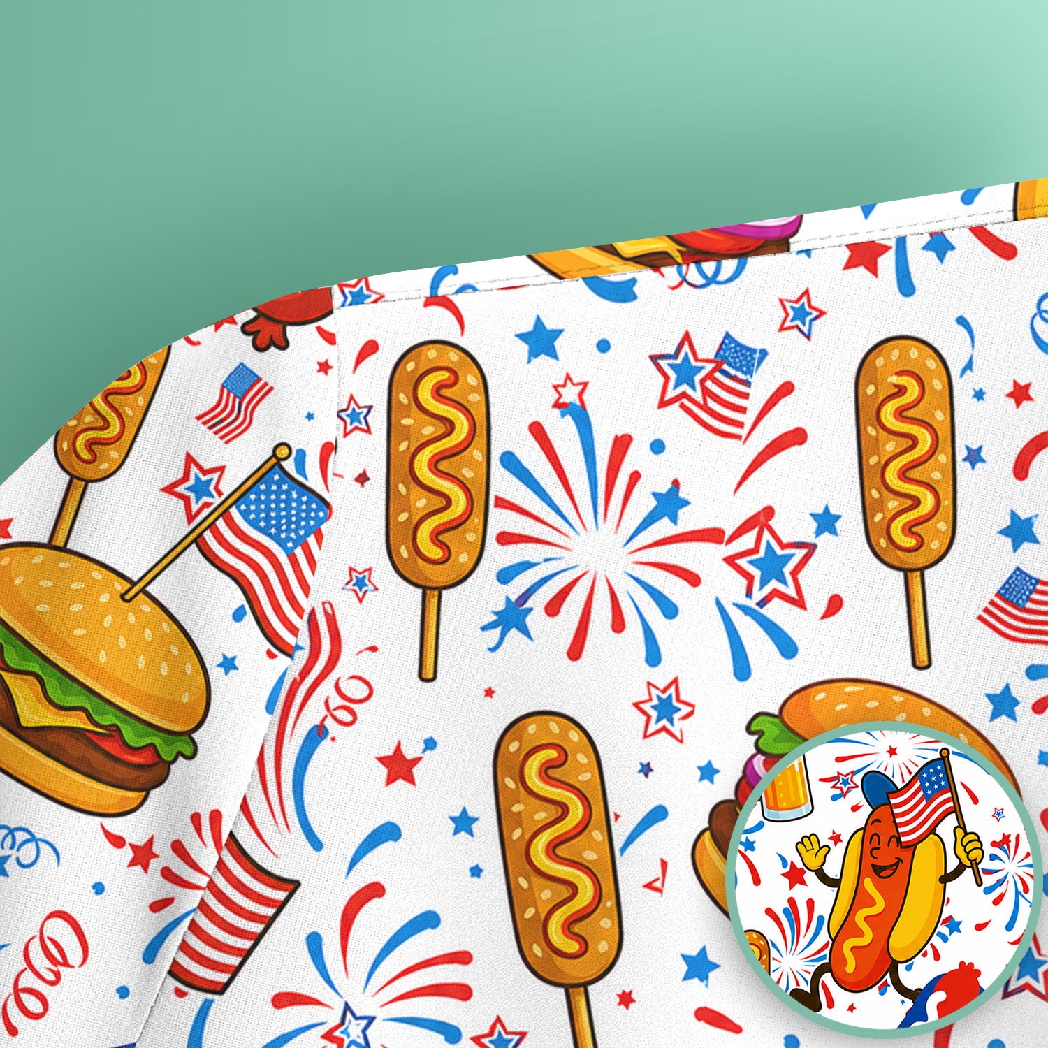 Patriotic Hot Dog Burger Fireworks Scrub Top, Comfortable Scrubs for Nurses