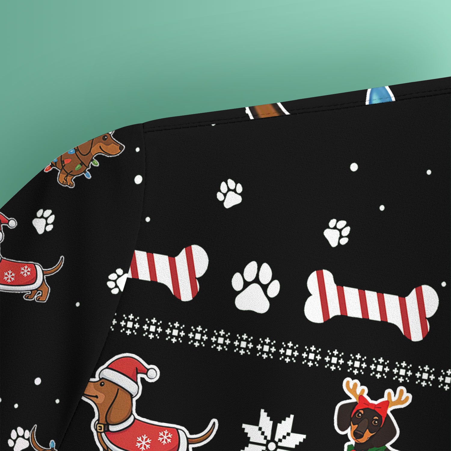 Christmas Dachshund Nurse Scrub Top for Women - Cute Sausage Dog Wearing Lights - Funny Holiday Medical Shirt Gift for RN CNA LPN