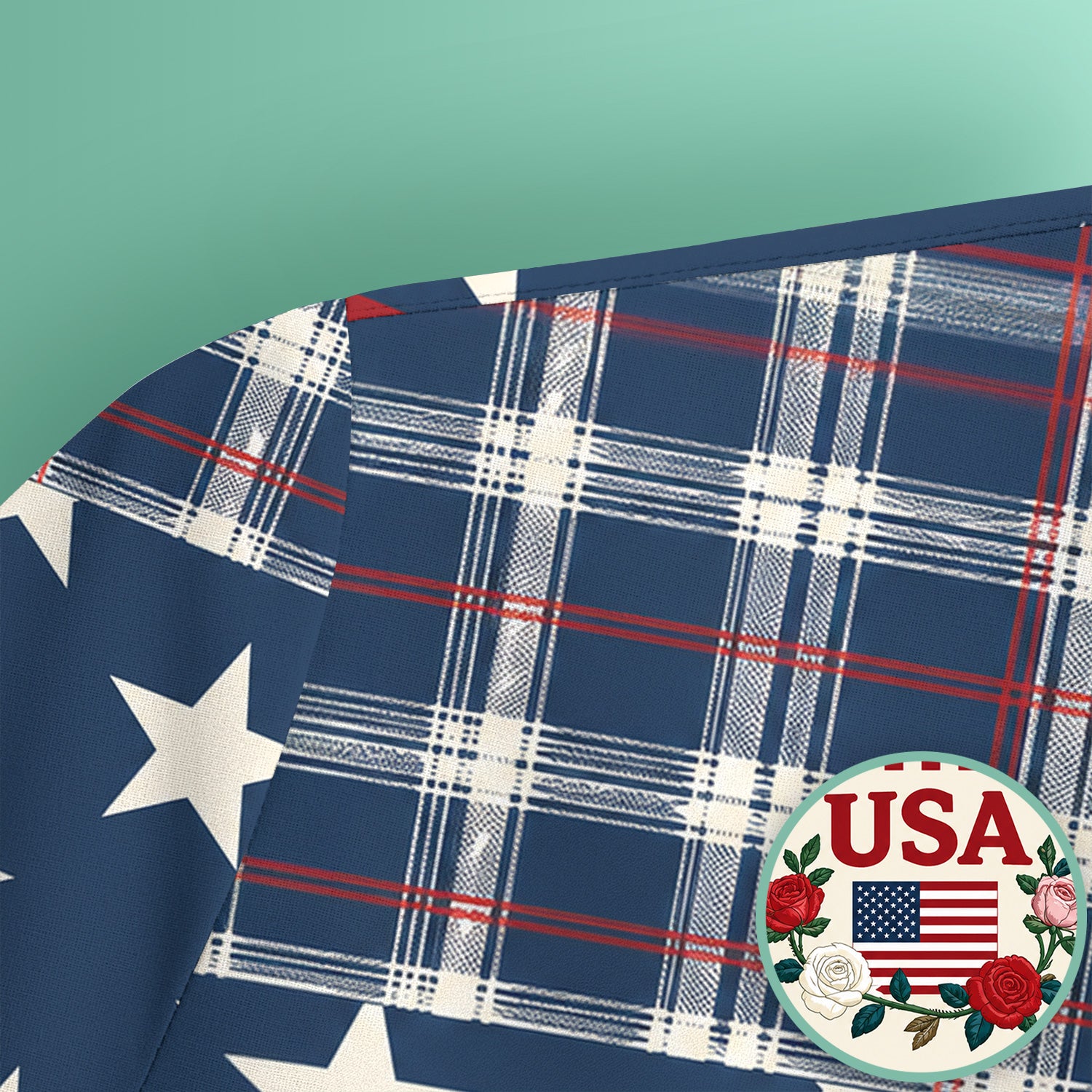 USA Flag Rose Patchwork Pattern Scrub Top, Comfortable Scrubs for Nurses