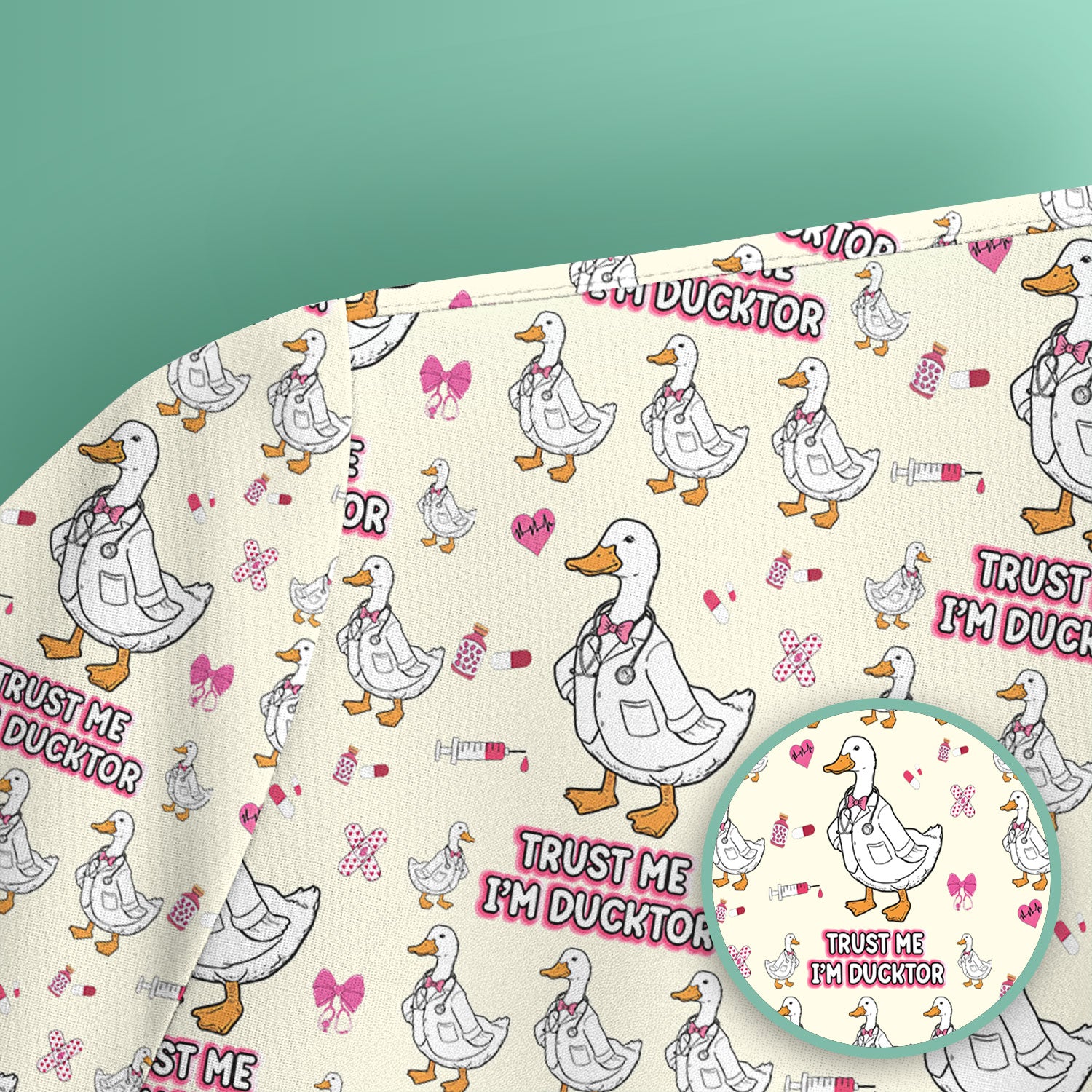 Trust Me I'm Ducktor Scrub Top, Funny Duck Pattern Scrub Shirt, Breathable Fabrics Nursing Uniform For Women
