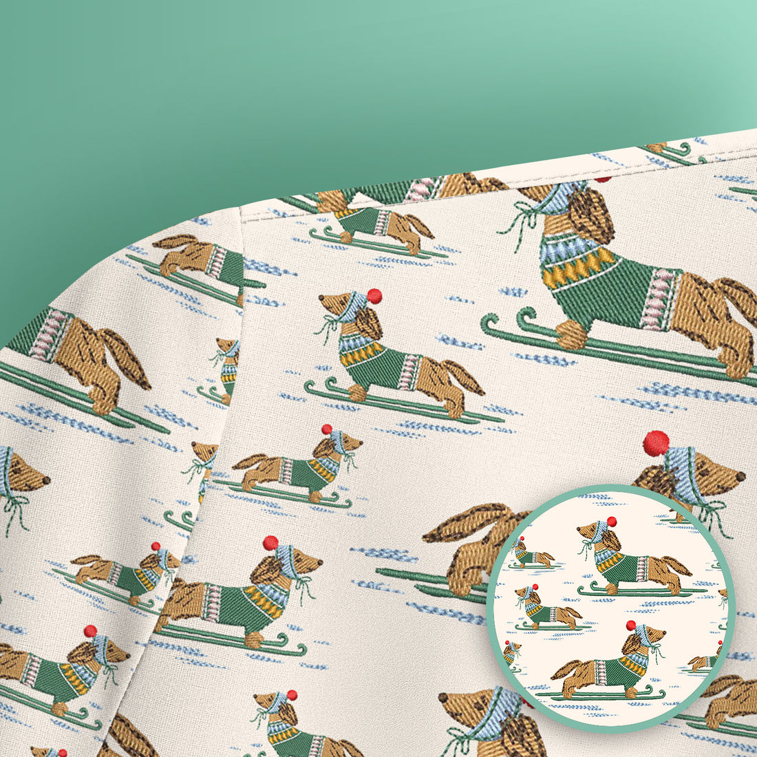 Dachshund Nurse Scrub Top, Wiener Dog Winter Pattern Shirt, Breathable Fabrics Nursing Uniform