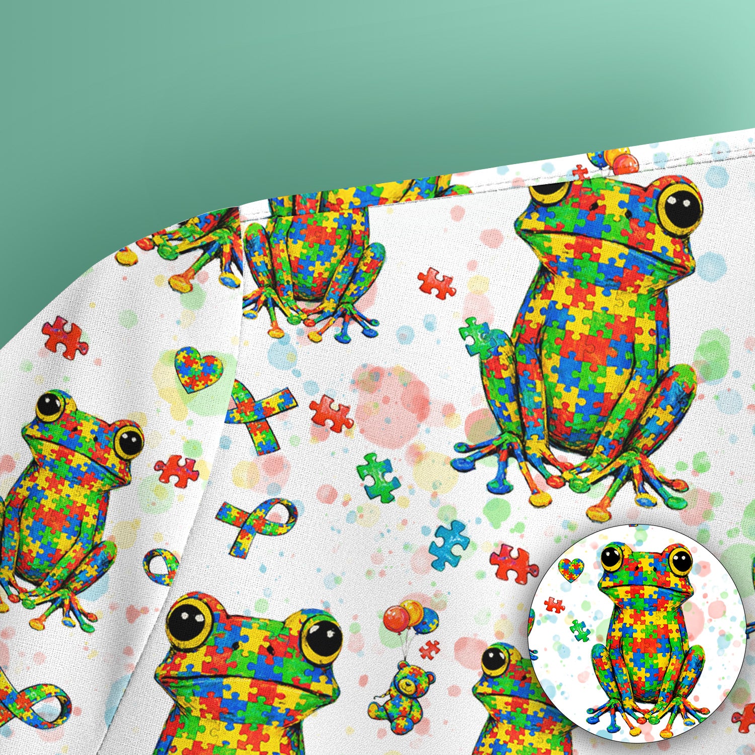 Colorful Autism Puzzle Frog Pattern Scrubs Top, Comfortable Scrubs for Nurses