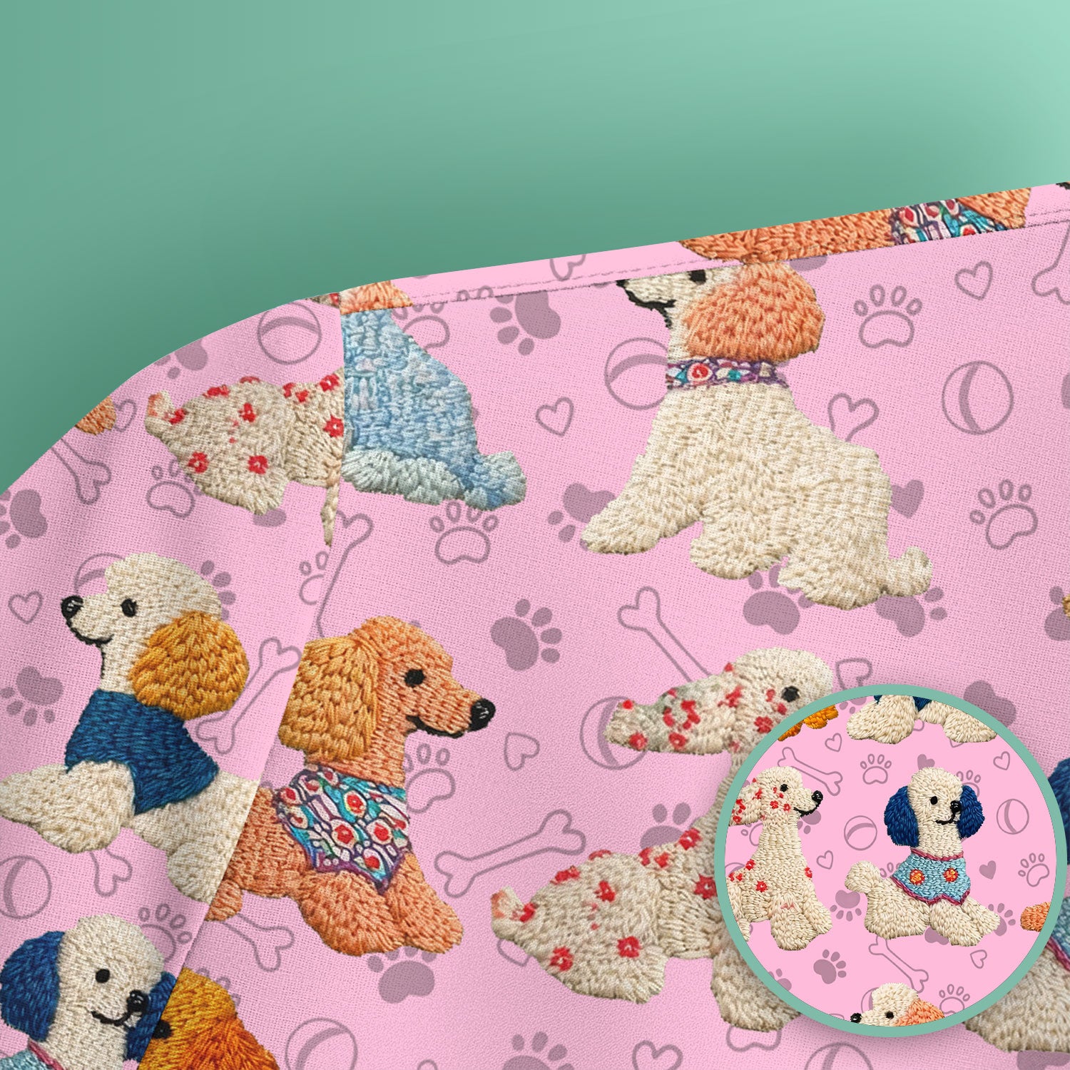 Cute Colorful Poodle Pattern Scrub Top, Comfortable Scrubs for Nurses