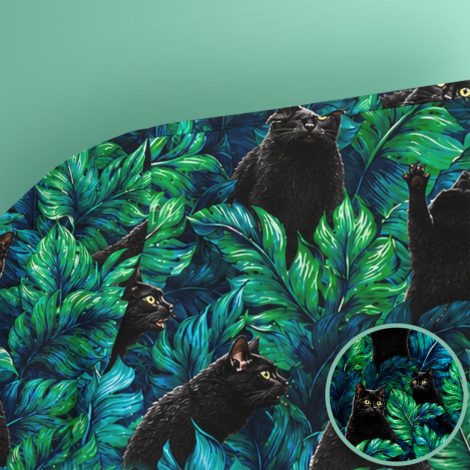 Black Cat Tropical Jungle Leaves Pattern Scrub Top, Comfortable Scrubs for Nurses