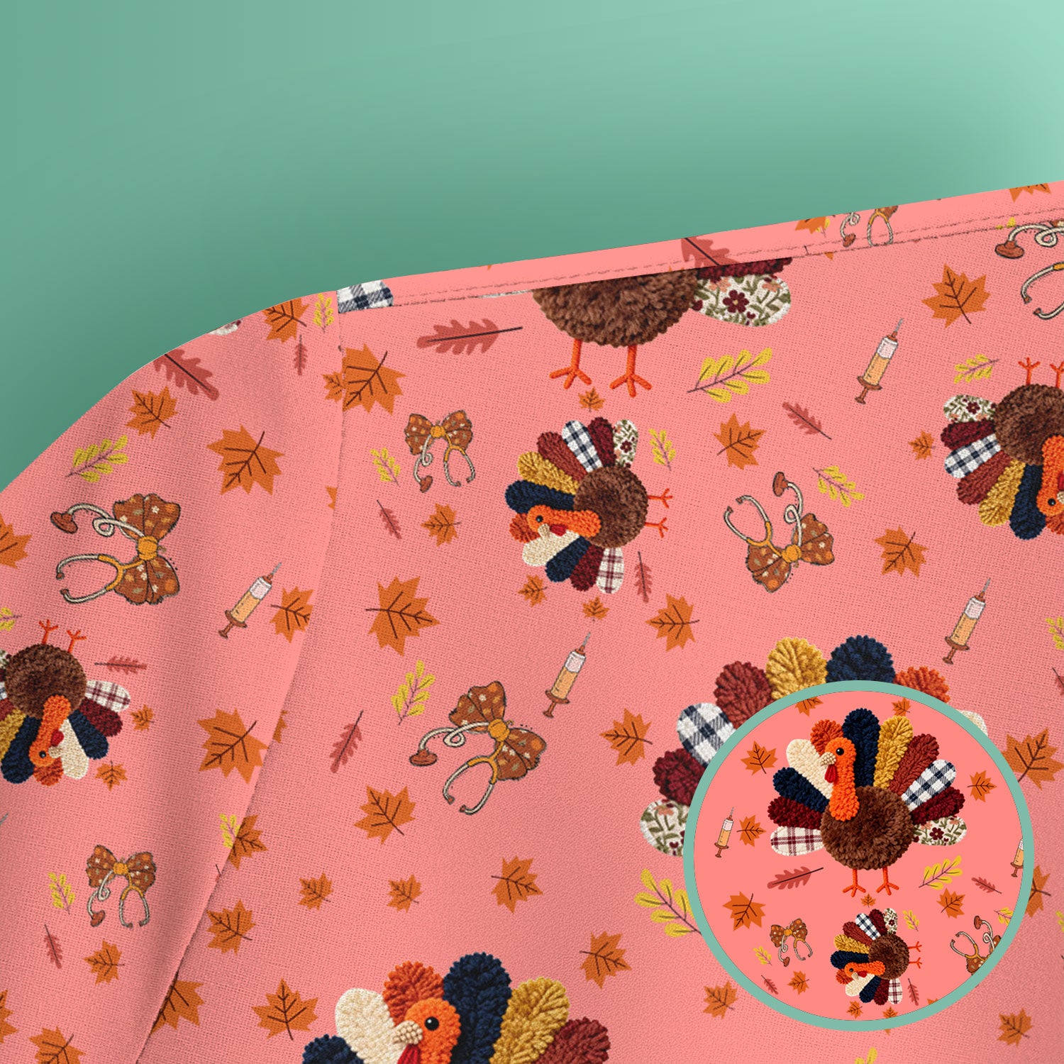 Thanksgiving Comfortable Scrubs for Nurses - Funny Autumn Turkey Shirt - Breathable Fabrics Nursing Uniform