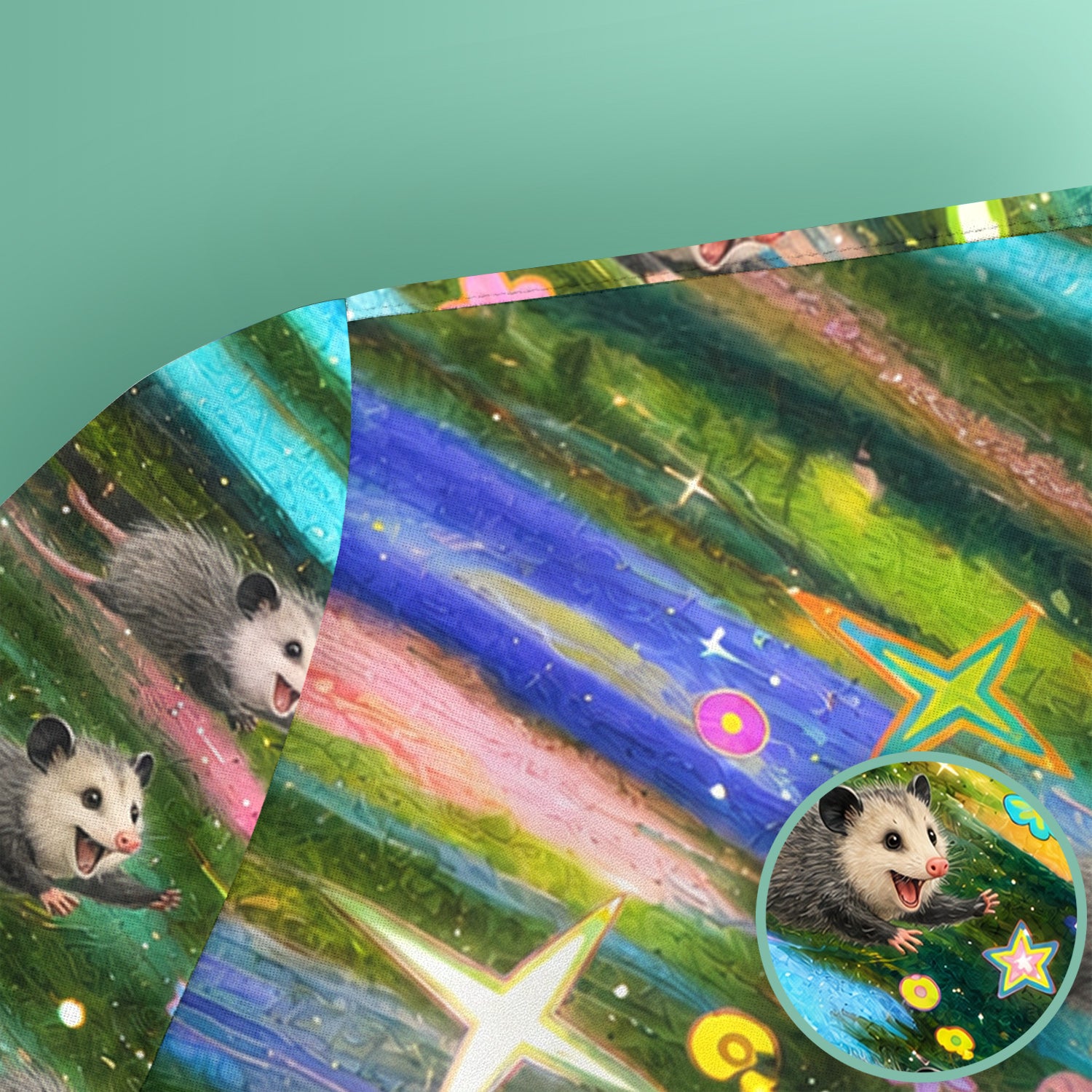 Colorful Opossum Rainbow Stars Print Scrub Top, Comfortable Scrubs for Nurses