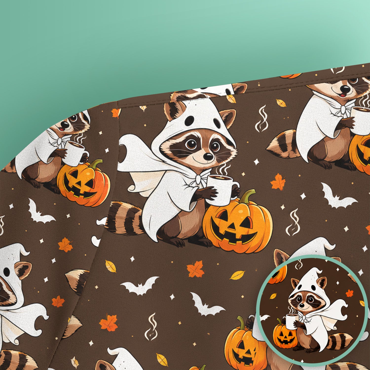 Halloween Ghost Raccoon Pumpkin Scrub Top, Comfortable Scrubs for Nurses
