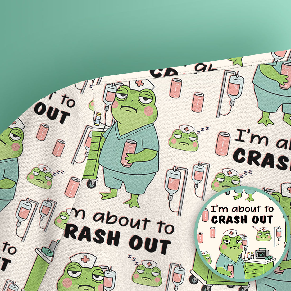 Funny Frog Pattern Nurse Scrub Top, I’m About to Crash Out Nurse Shirt, Breathable Fabrics Nursing Uniform
