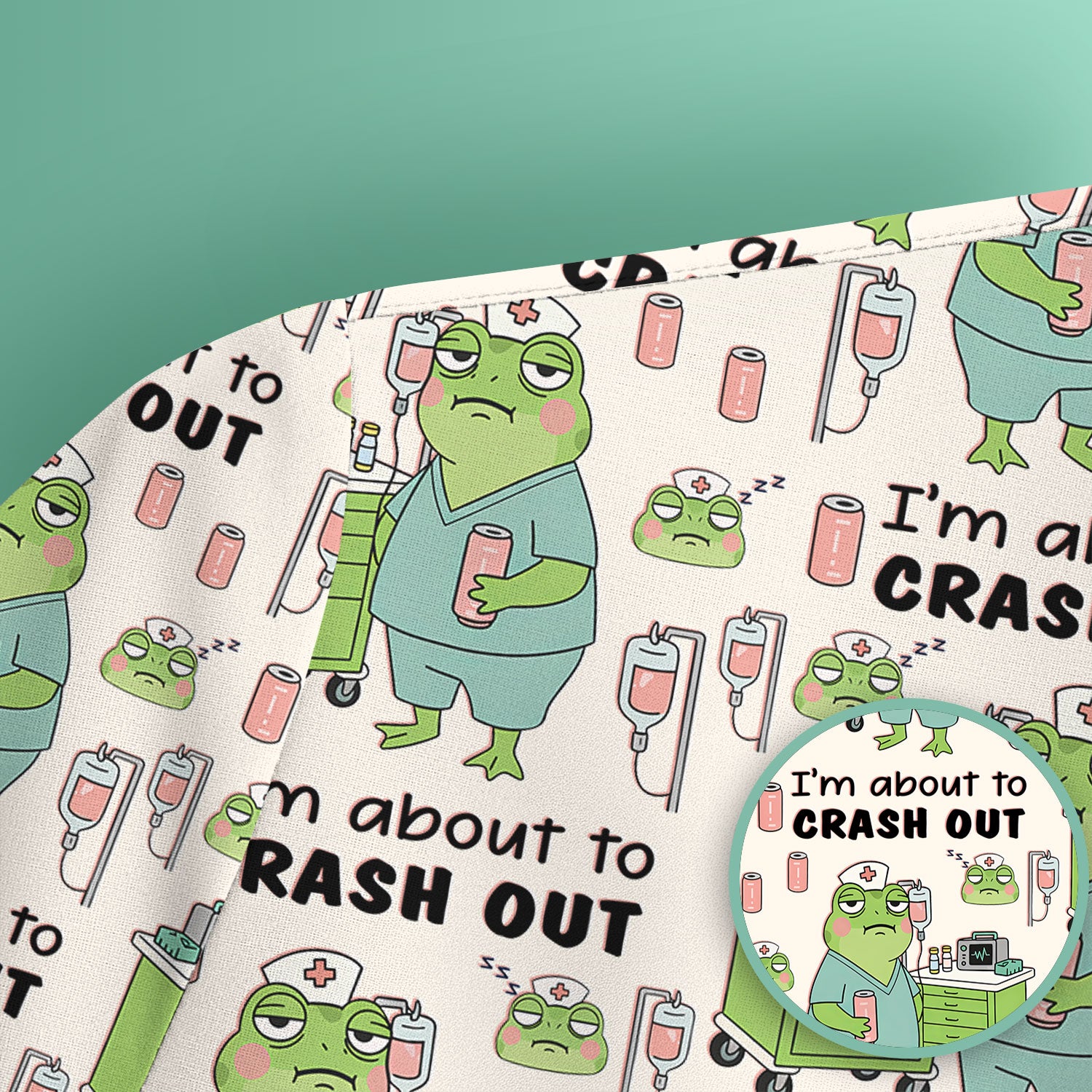 Funny Frog Pattern Nurse Scrub Top, I’m About to Crash Out Nurse Shirt, Breathable Fabrics Nursing Uniform