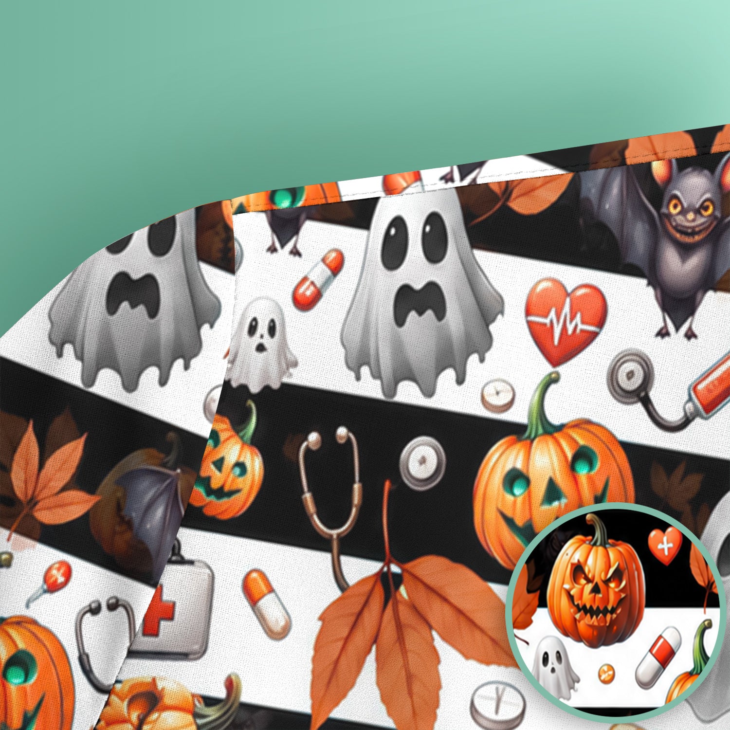 Halloween Ghost And Medical Icons Scrub Top, Comfortable Scrubs for Nurses
