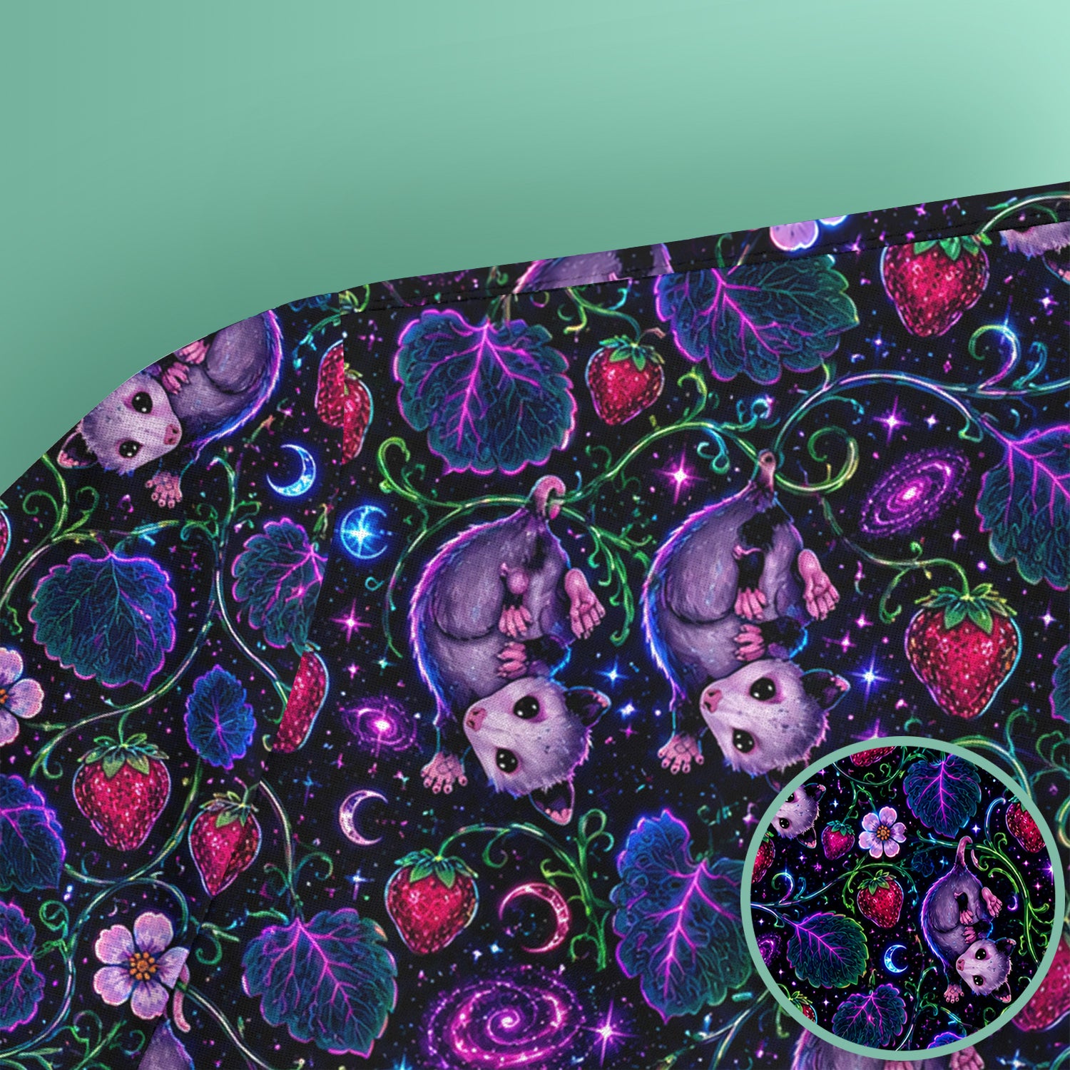 Galaxy Strawberry Opossum Pattern Scrub Top for RN, CNA, Veterinary Staff, Cat Lover Uniform
