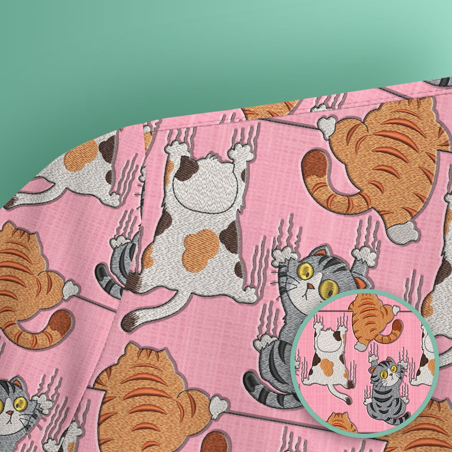 Cute Cat Pattern Nurse Scrub Top, Cats Medical Pattern Shirt, Breathable Fabrics Nursing Uniform