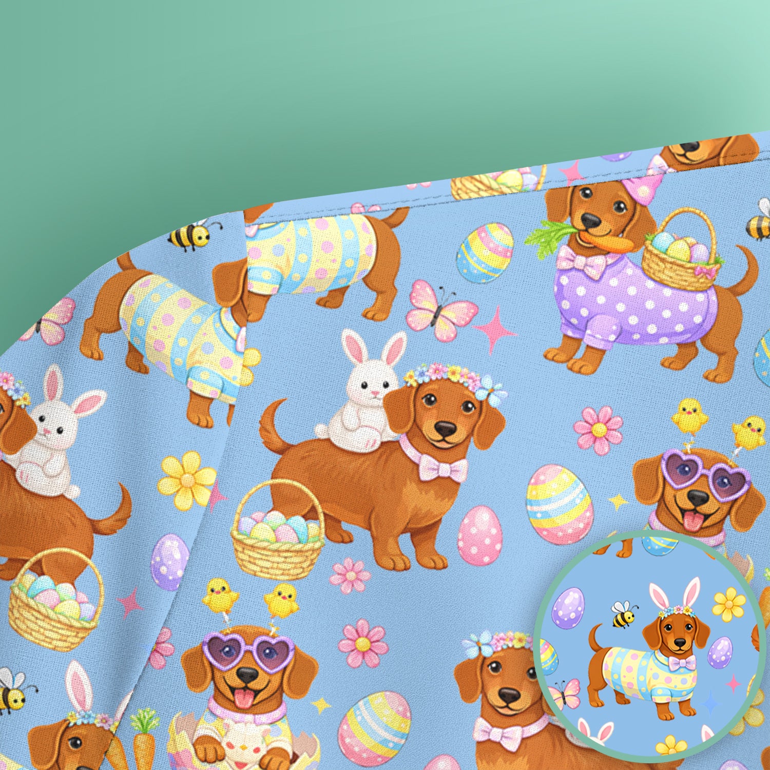 Cute Easter Dachshund Dog Pattern Scrub Top, Breathable Healthcare Uniform Top