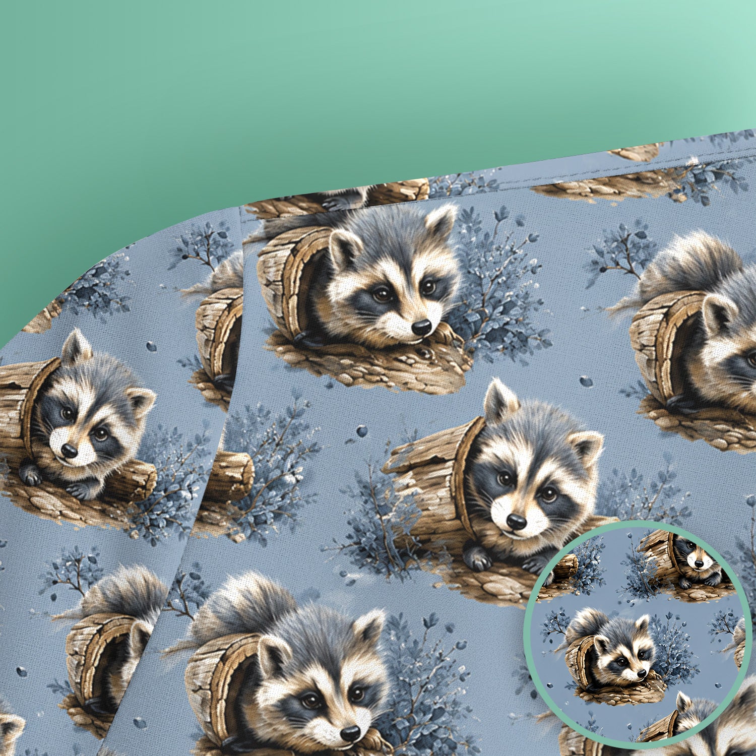 Cute Raccoon In Log Pattern Scrub Top, Comfortable Scrubs for Nurses
