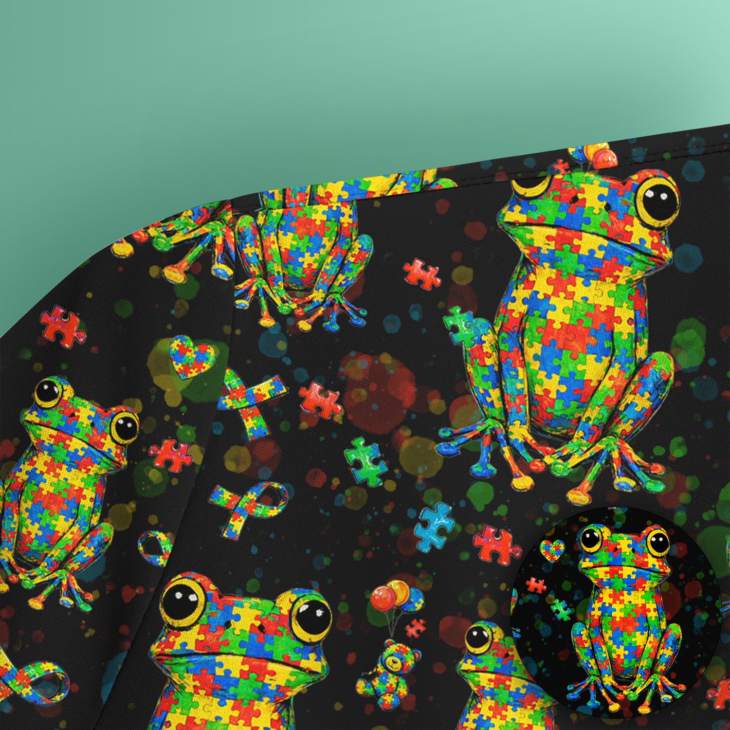 Colorful Autism Puzzle Frog Pattern Scrubs Top, Comfortable Scrubs for Nurses