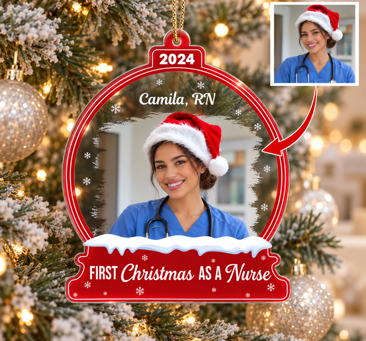 Personalized Photo Quote Acrylic Ornament, Custom Name & Year Gift for New Nurses