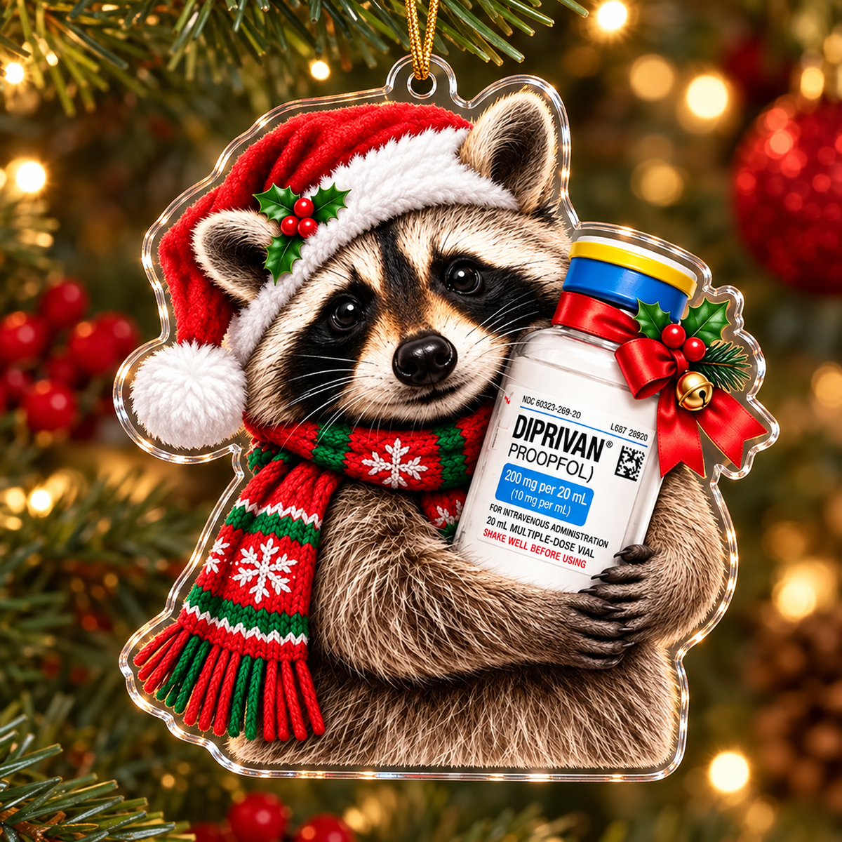 Christmas Raccoon Propofol Ornament, Gift for ICU Nurses and CRNAs