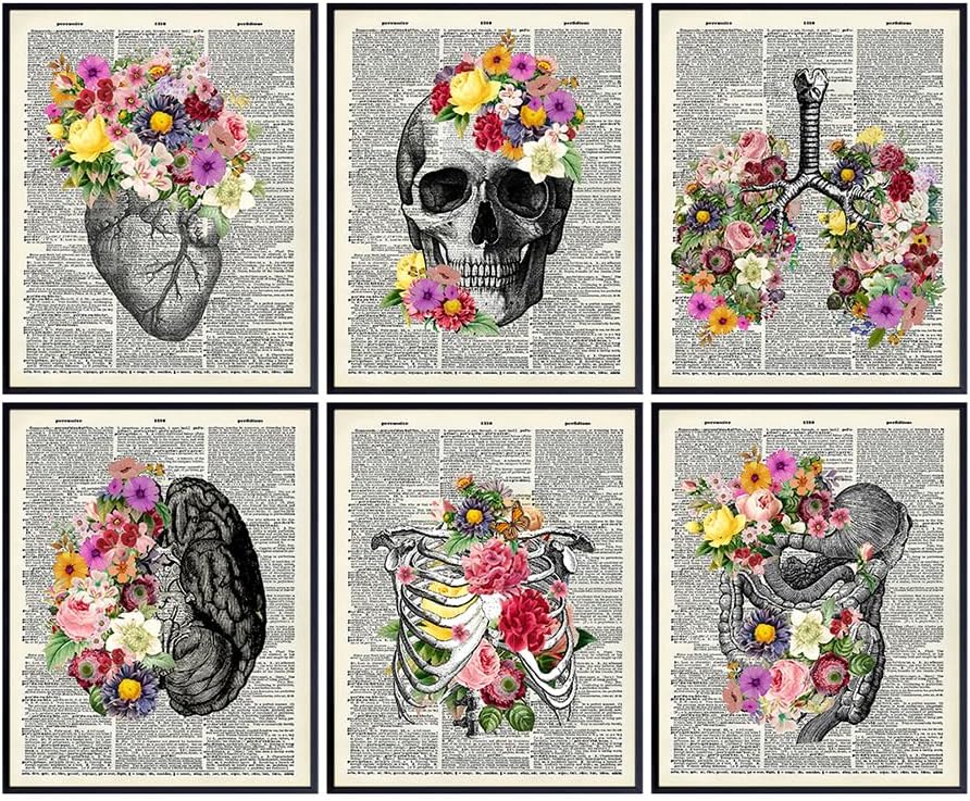 Floral Human Anatomy Nurse Canvas Wall Art, Medical Office Decor
