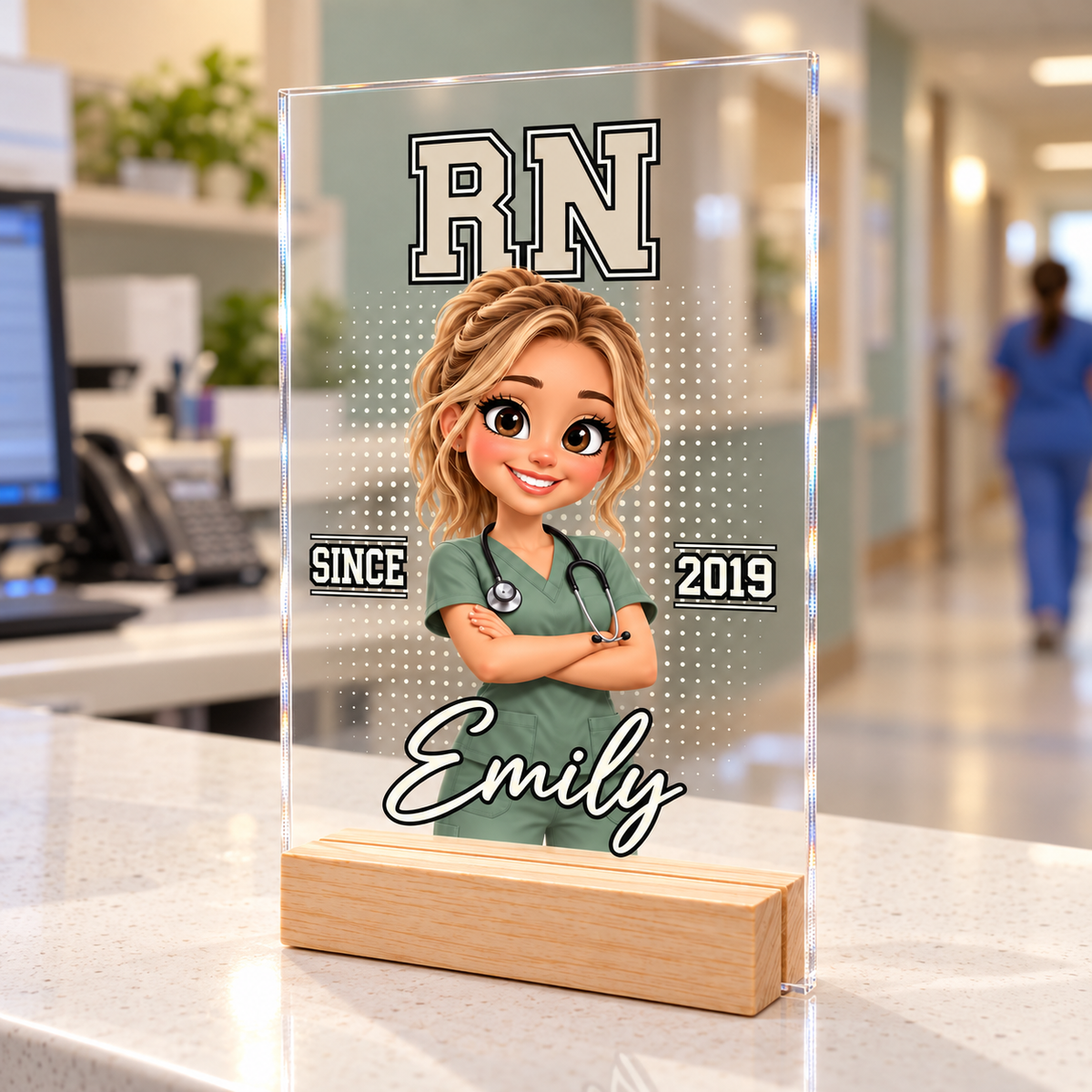 Personalized Chibi Nurse Acrylic Plaque, Custom Photo, Name, Year & Job Title Gift