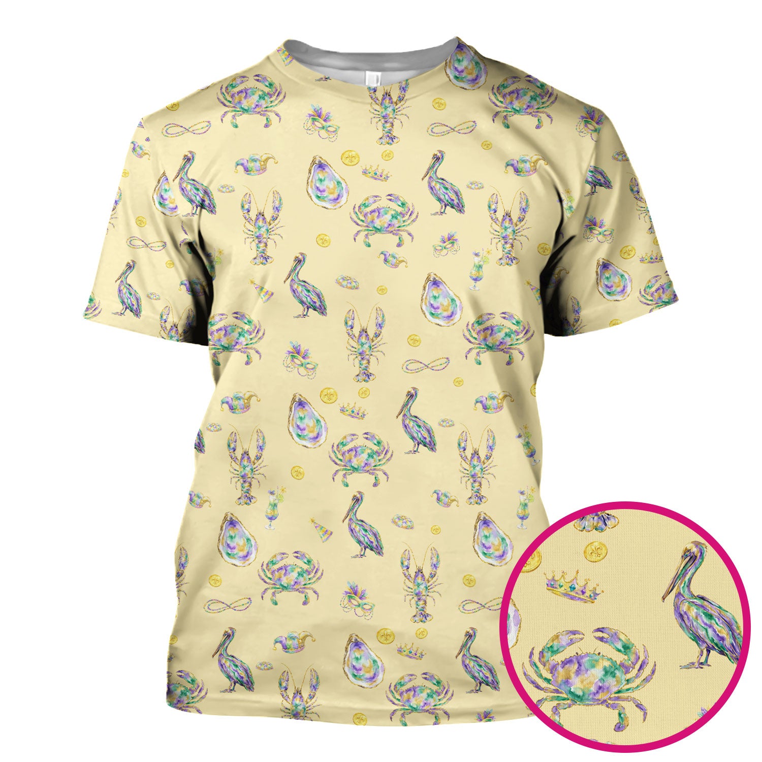 Mardi Gras Seafood Nurse Scrub Top, Comfortable Uniform Scrubs For Nursing