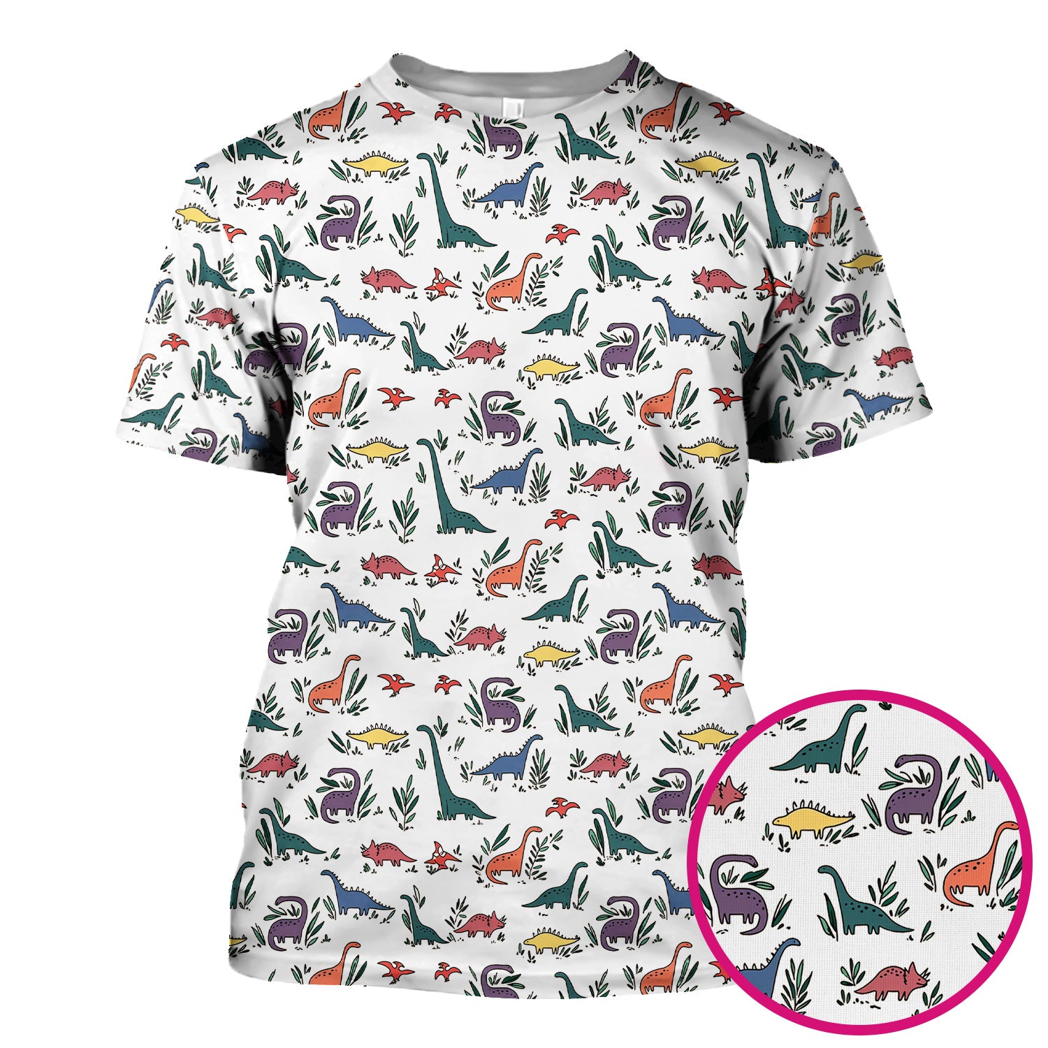 Cute Dinosaur Leafy Garden Pattern Scrub Top, Comfortable Scrubs for Nurses