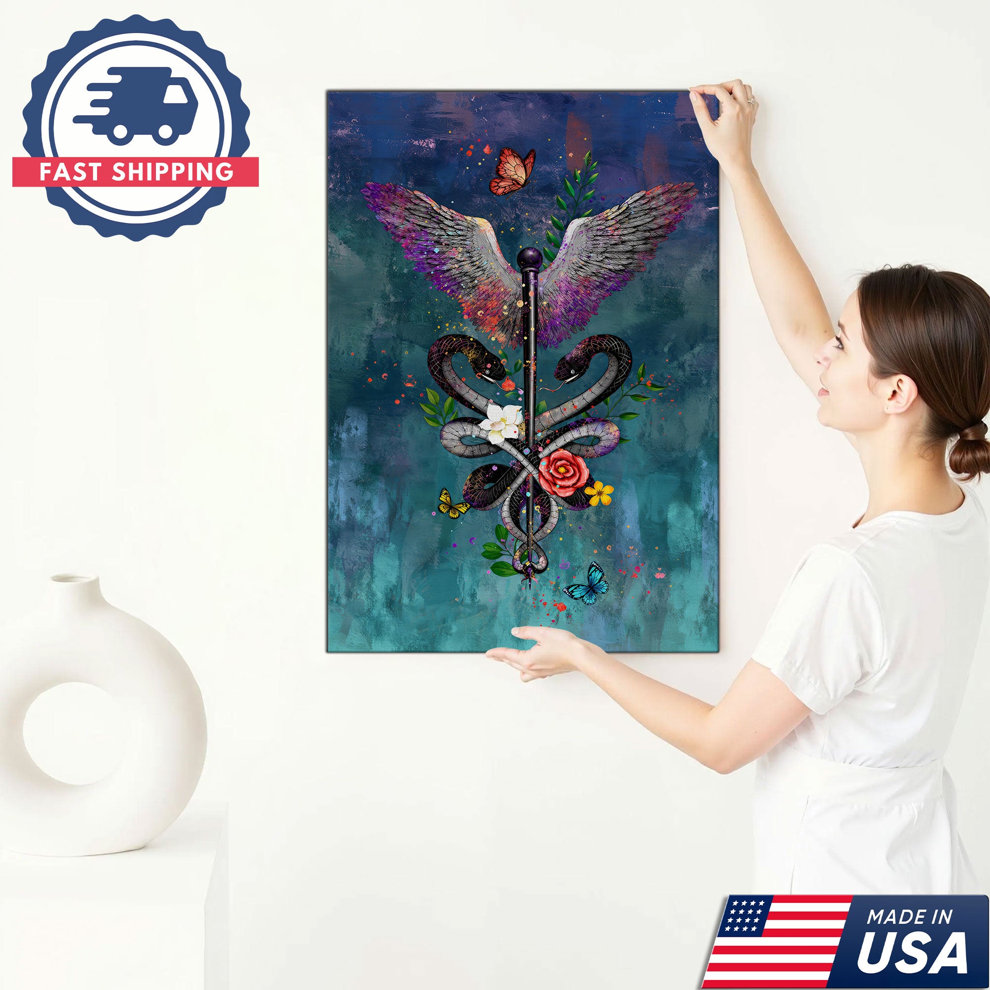 Butterfly Floral Stethoscope Nurse Canvas Wall Art for RN, CNA, Healthcare Office Decor