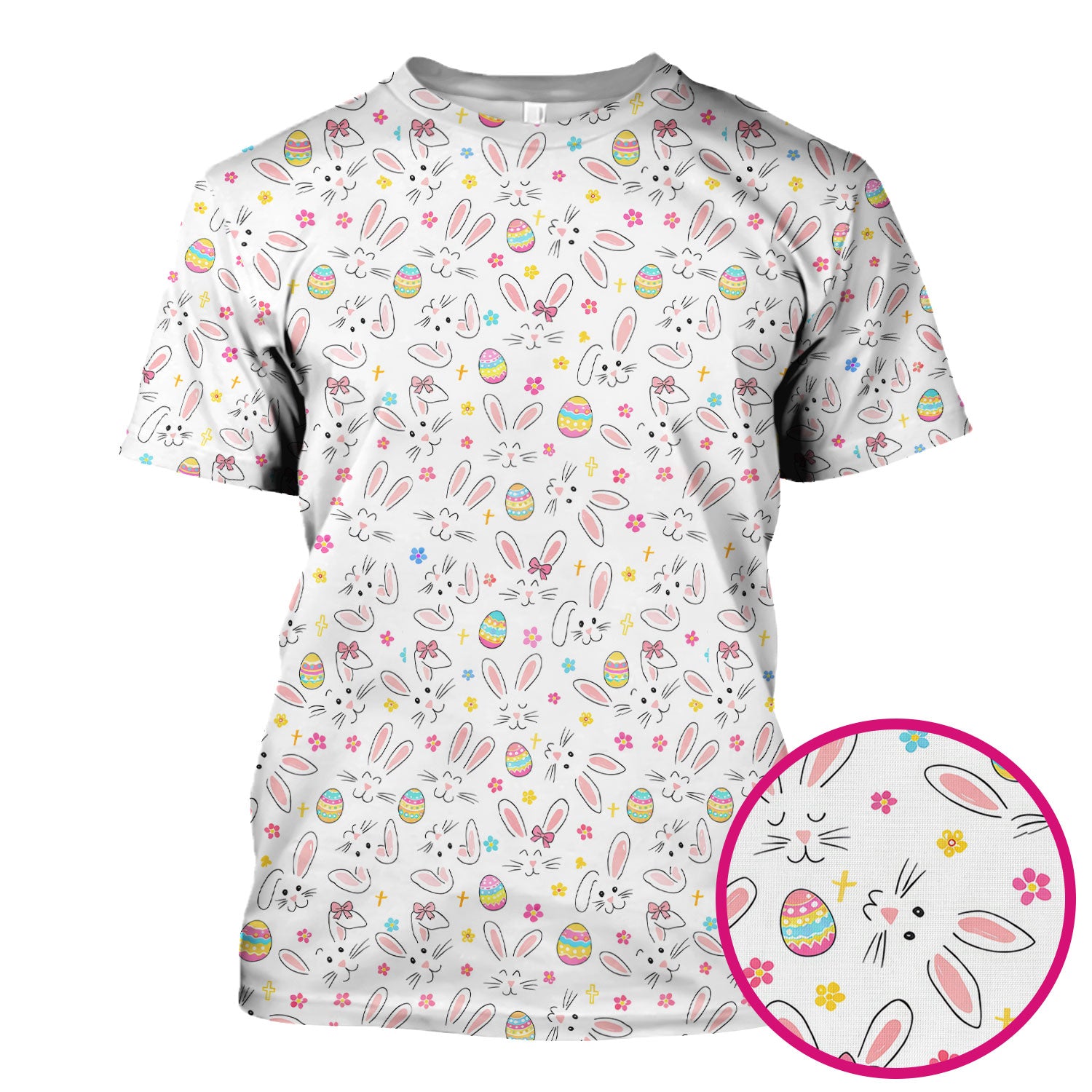 Easter Bunny Faces And Pastel Egg Print Scrub Top, Comfortable Scrubs for Nurses