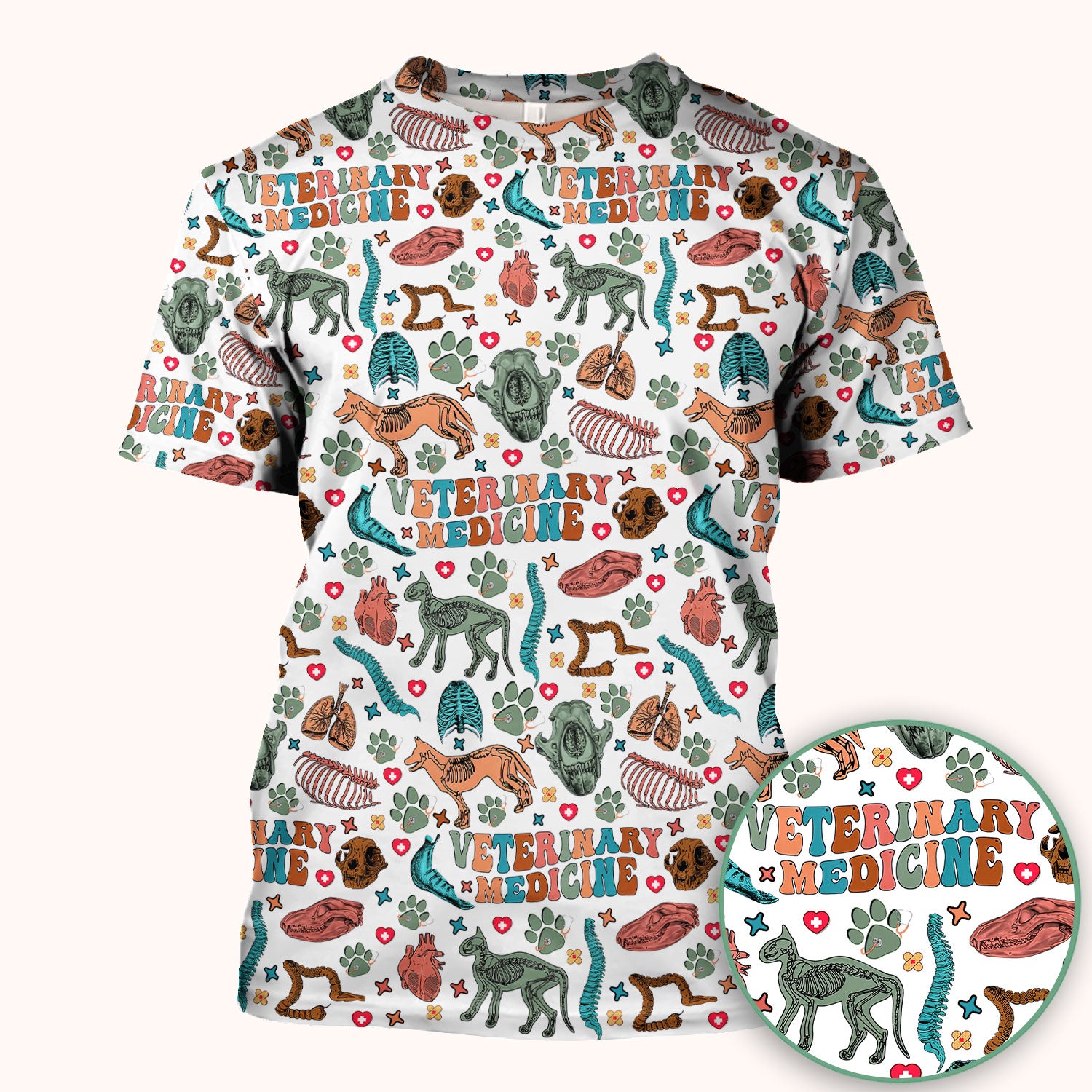 Veterinary Medicine Scrub Top - Cute Animal Anatomy Pattern Medical Shirt - Fun Vet Tech Nurse Scrubs for Women