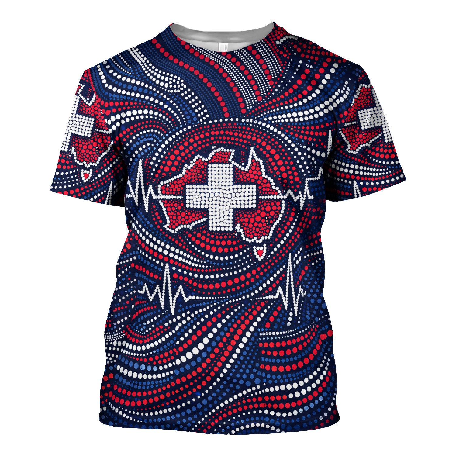 Dot Art Medical Cross Heartbeat Print Scrub Top, Comfortable Scrubs for Nurses