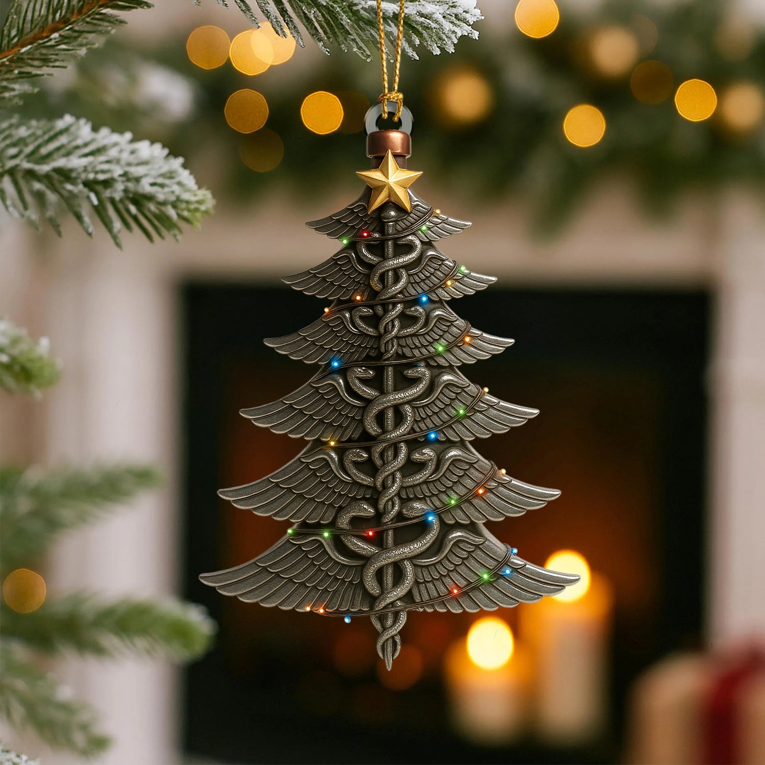 Medical Caduceus Christmas Tree Ornament, Healthcare Worker Holiday Decor, Nurse Doctor Gift, Medical Symbol Christmas Ornament