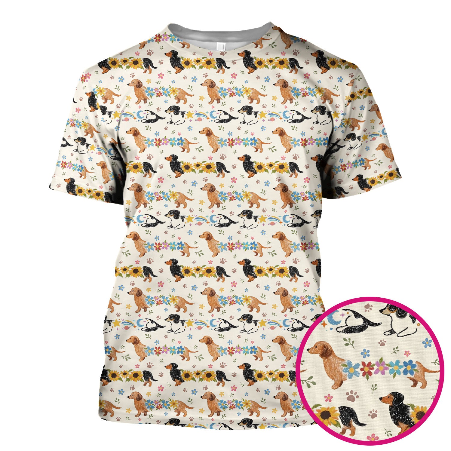 Floral Wiener Dog Pattern Scrub Top, Medical Scrubs for Nurses