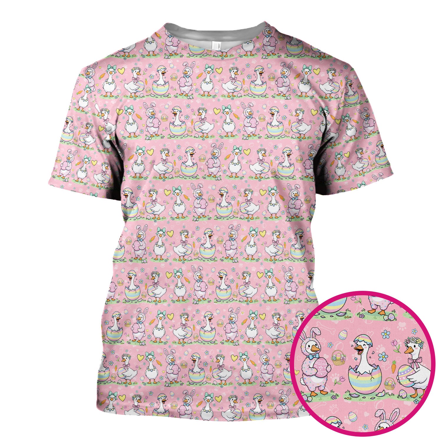 Pastel Easter Goose Bunny Egg Pattern Scrub Top, Comfortable Scrubs for Nurses