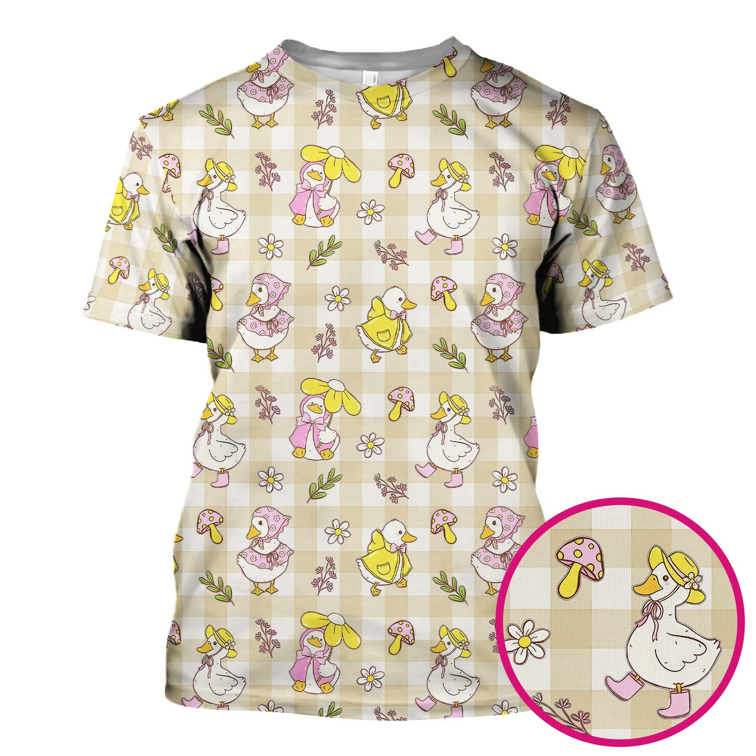 Cute Duck Outfit Gingham Pattern Scrub Top, Comfortable Scrubs for Nurses