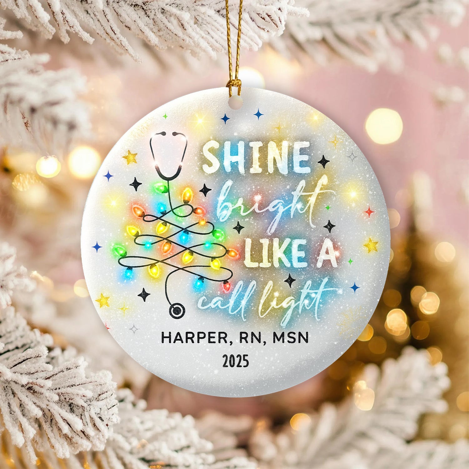 Personalized Nurse Christmas Ornament 2025, Shine Bright Like A Call Light Tree Decoration, RN MSN Gift