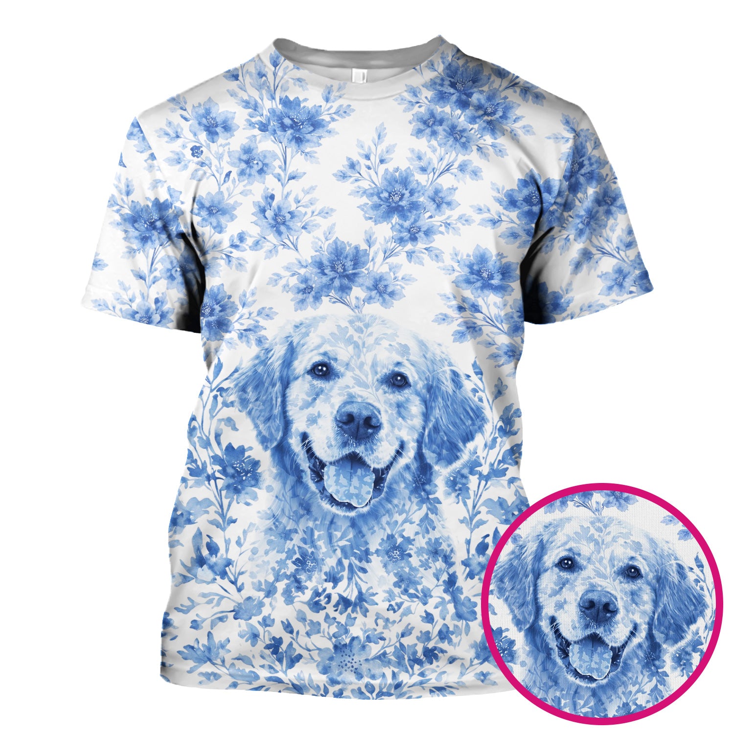 Personalized Pet Photo Floral Scrub Top, Breathable Fabrics Nursing Uniform