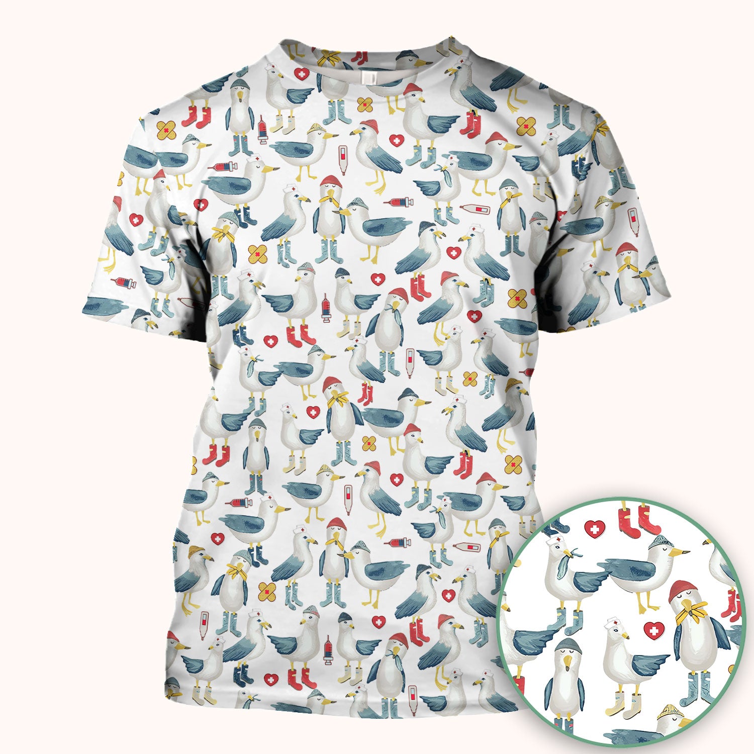 Funny Seagull Nurse Scrub Top - Cute Bird with Medical Icons - Comfortable Scrubs for Women