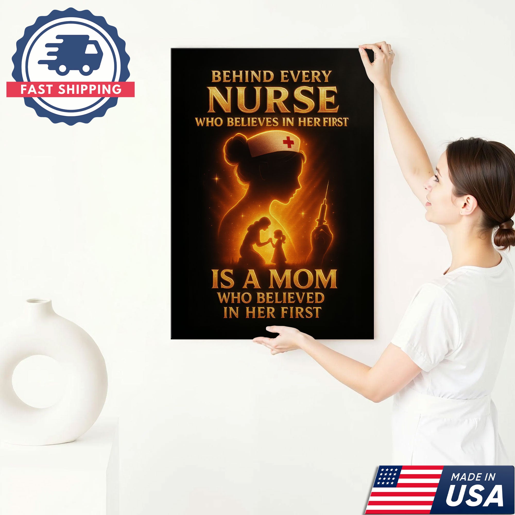 Nurse Mom Canvas Wall Art Inspirational Gift, Behind Every Nurse Quote, RN LPN CNA Gift