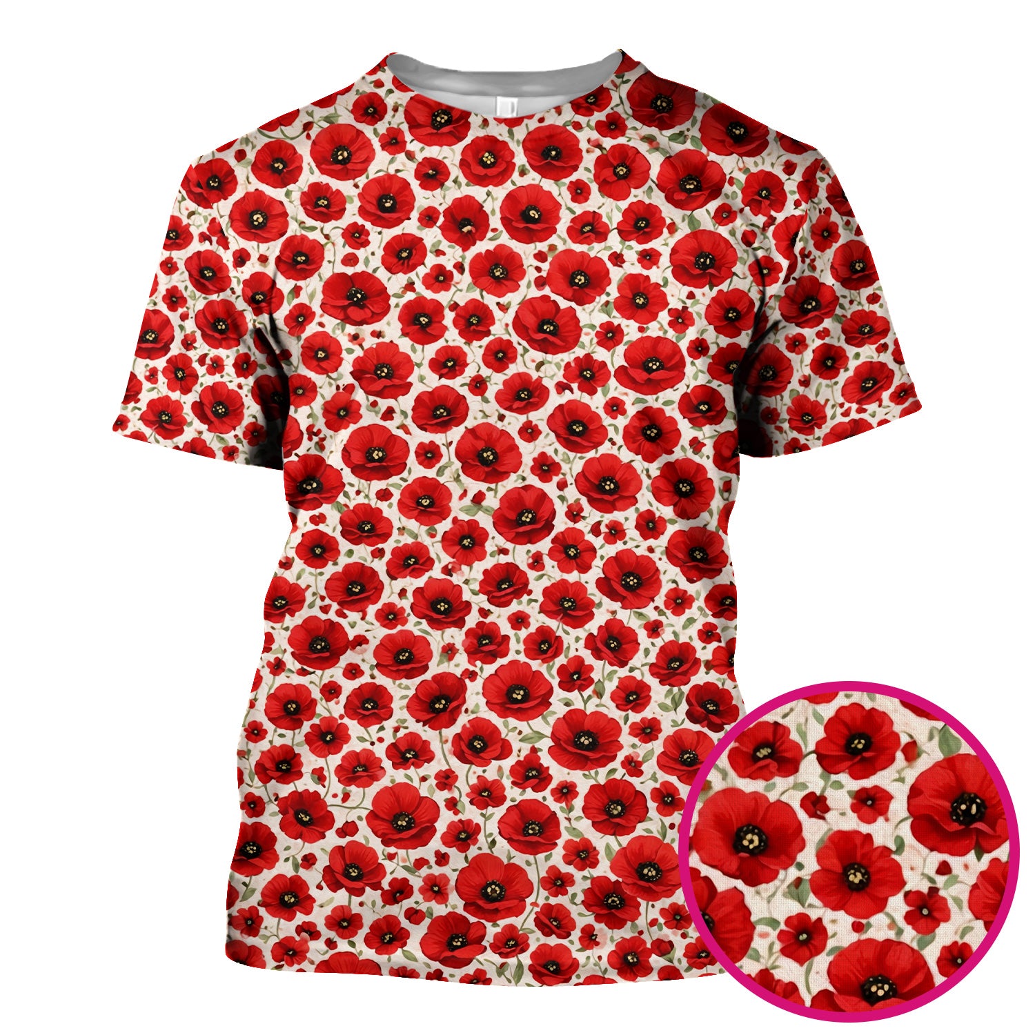 Pretty Red Poppy Flower Garden Pattern Scrub Top, Comfortable Scrubs for Nurses