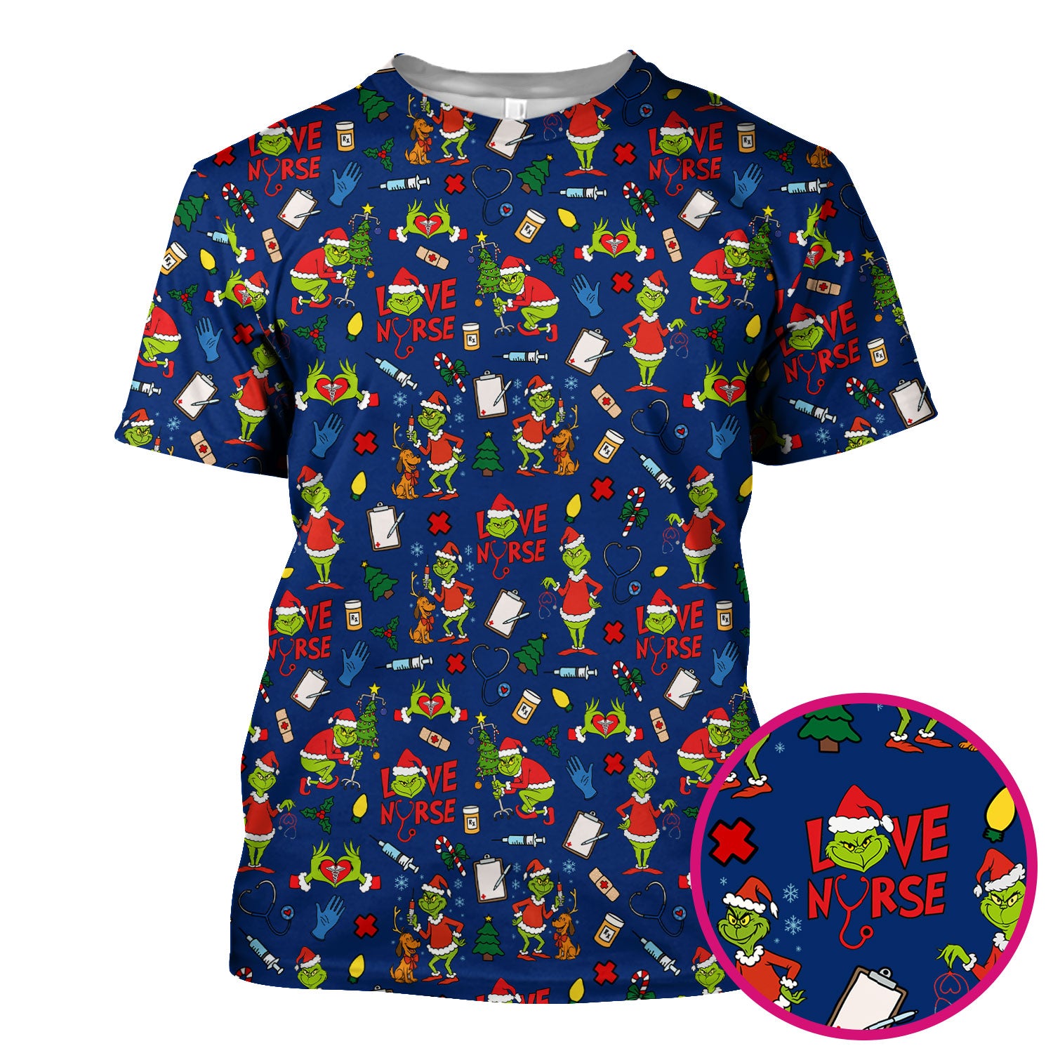 Grinch Nurse Scrub Shirt Multi Colors - Love Nurse Christmas Scrub Top - Funny Holiday Nursing Workwear with Pockets
