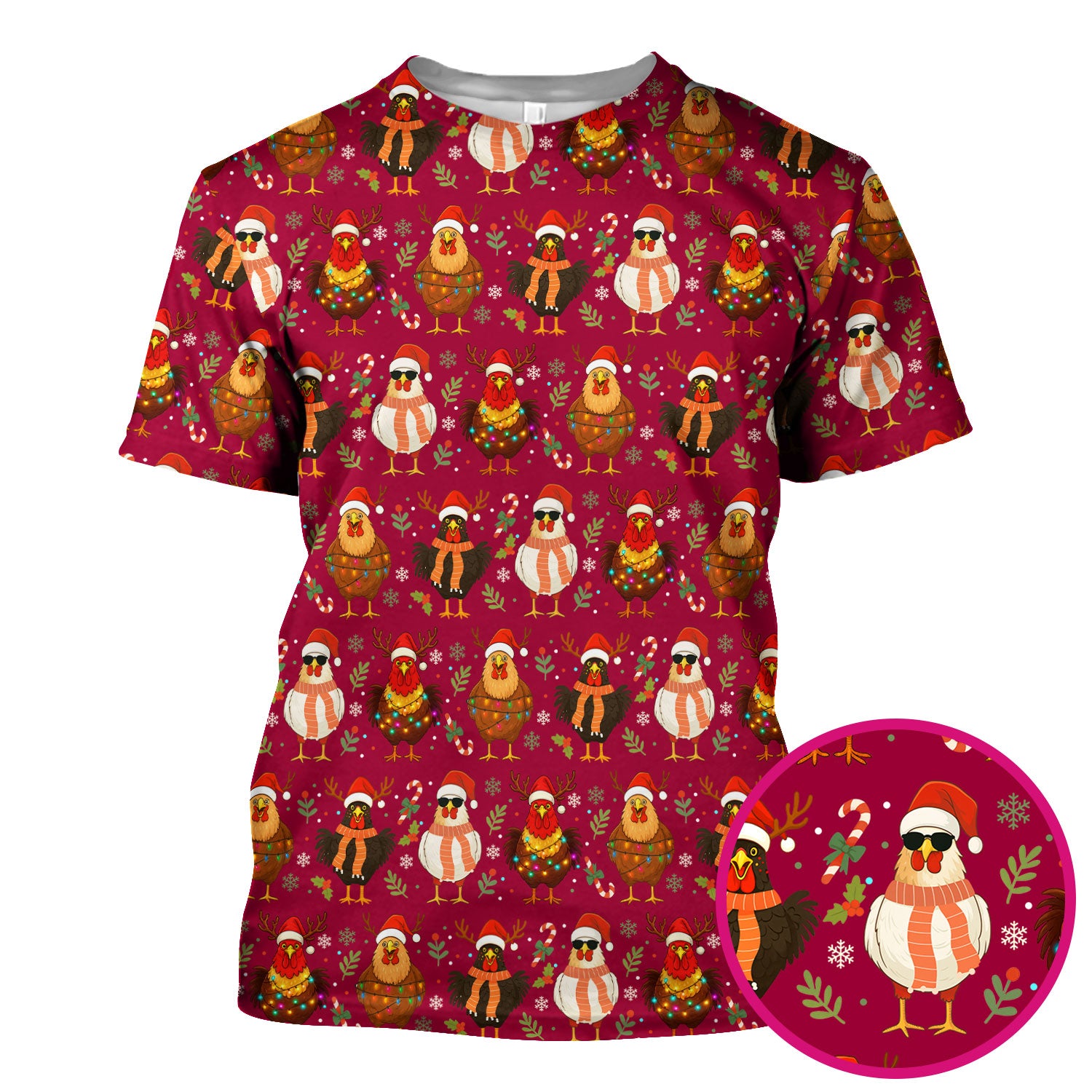 Chicken Scrubs Christmas Edition - Cute Funny Hen Pattern Medical Scrub Top for Women - Holiday Christmas Scrubs with Festive Print