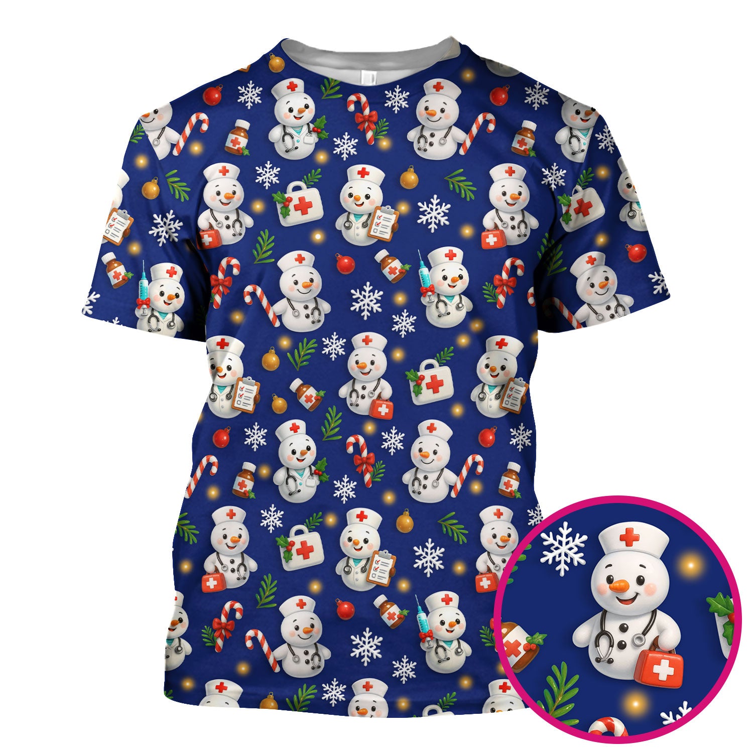 Holiday Nurse Scrub Top Christmas Design - Adorable Snowman Nursing Shirt - Cute Medical Gift for RN LPN CNA Doctors