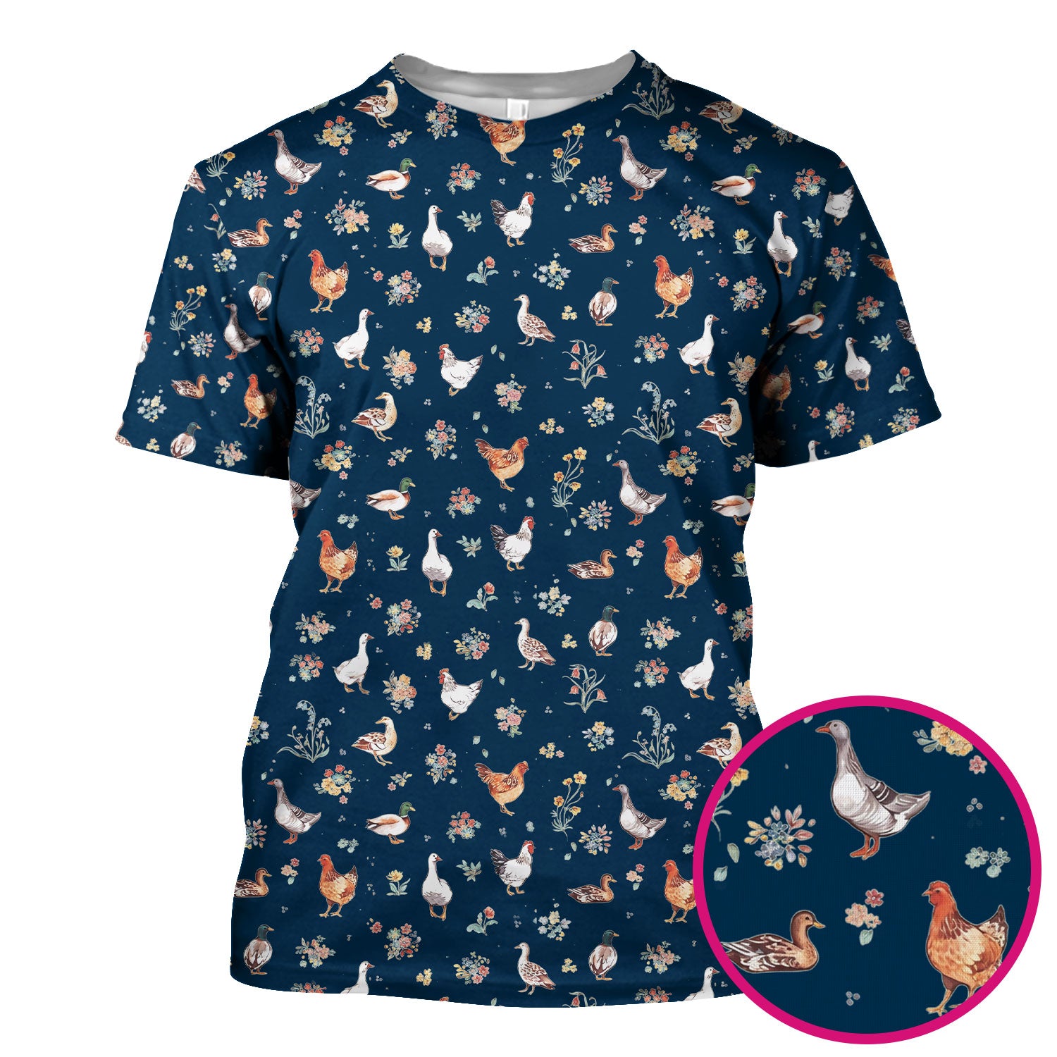 Farm Chicken Duck Floral Pattern Scrubs Top, Comfortable Scrubs for Nurses