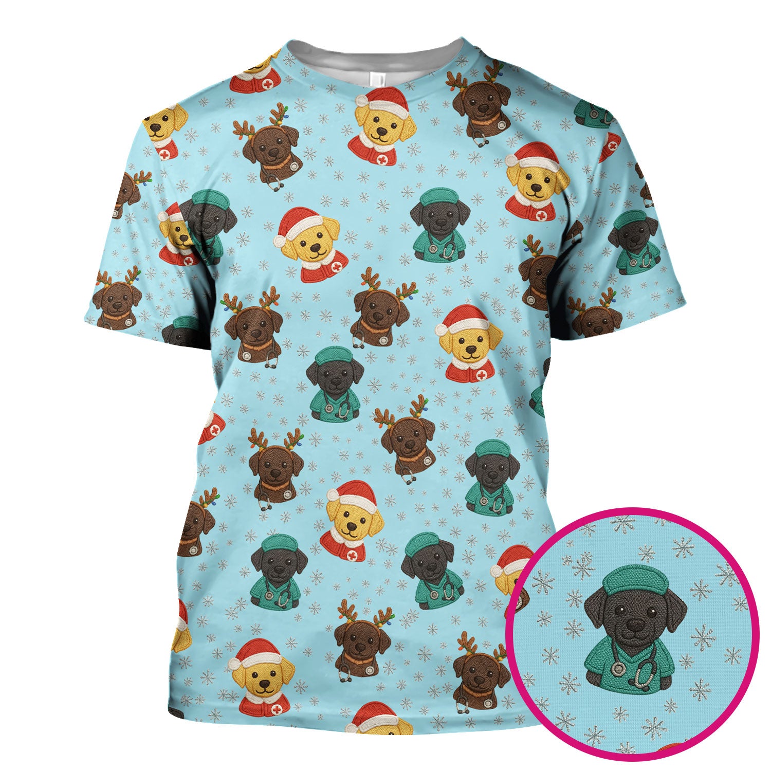 Christmas Dog Pattern Scrub Top, Cute Puppy Nurse Scrub Shirt, Holiday Nursing Uniform