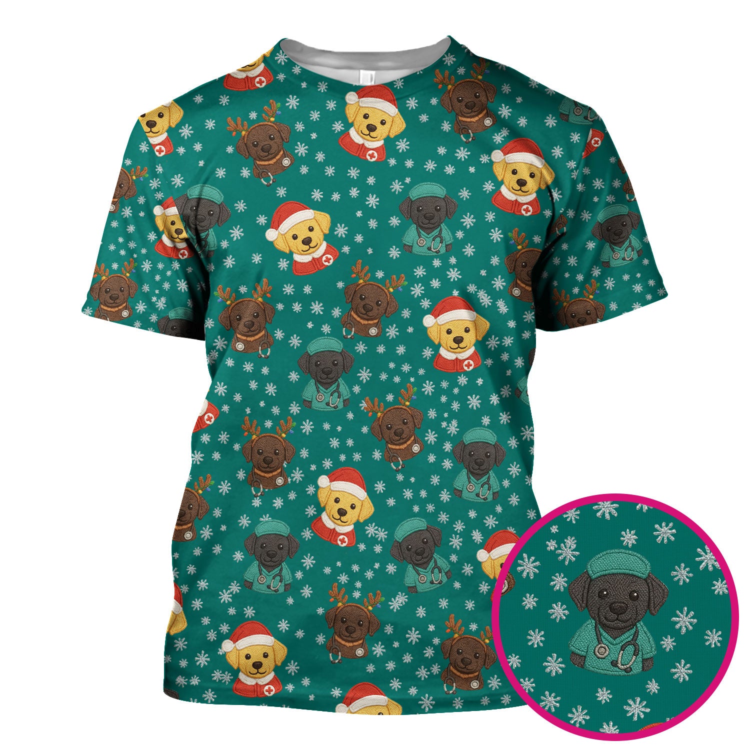 Christmas Dog Pattern Scrub Top, Cute Puppy Nurse Scrub Shirt, Holiday Nursing Uniform
