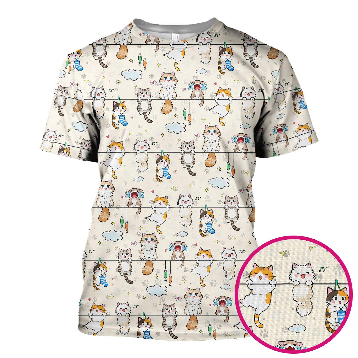 Funny Cats With Cute Expressions Pattern Scrubs Top, Comfortable Scrubs for Nurses