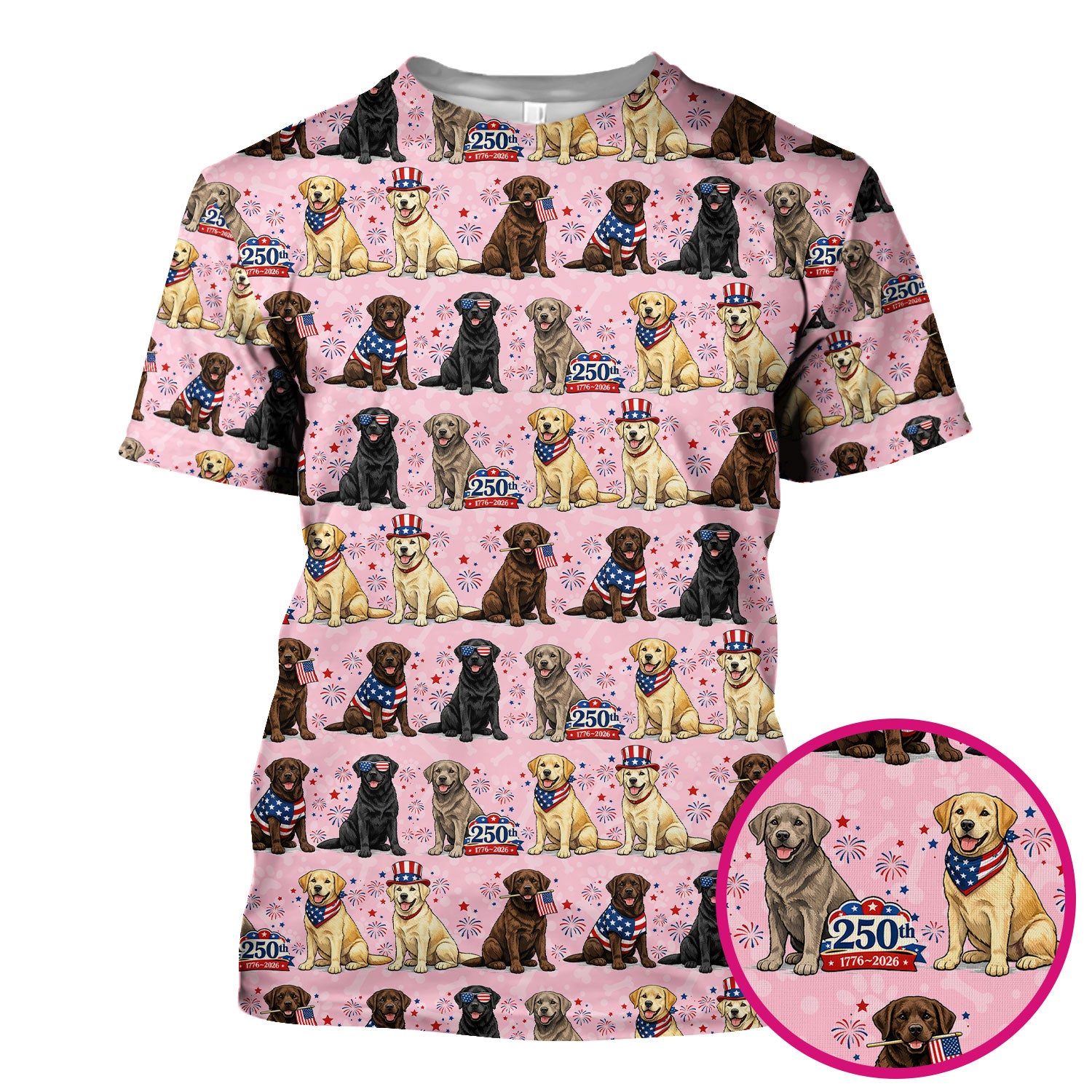 4th of July Labrador Dog Patriotic Print Scrub Top, USA Flag Nursing Uniform for Women