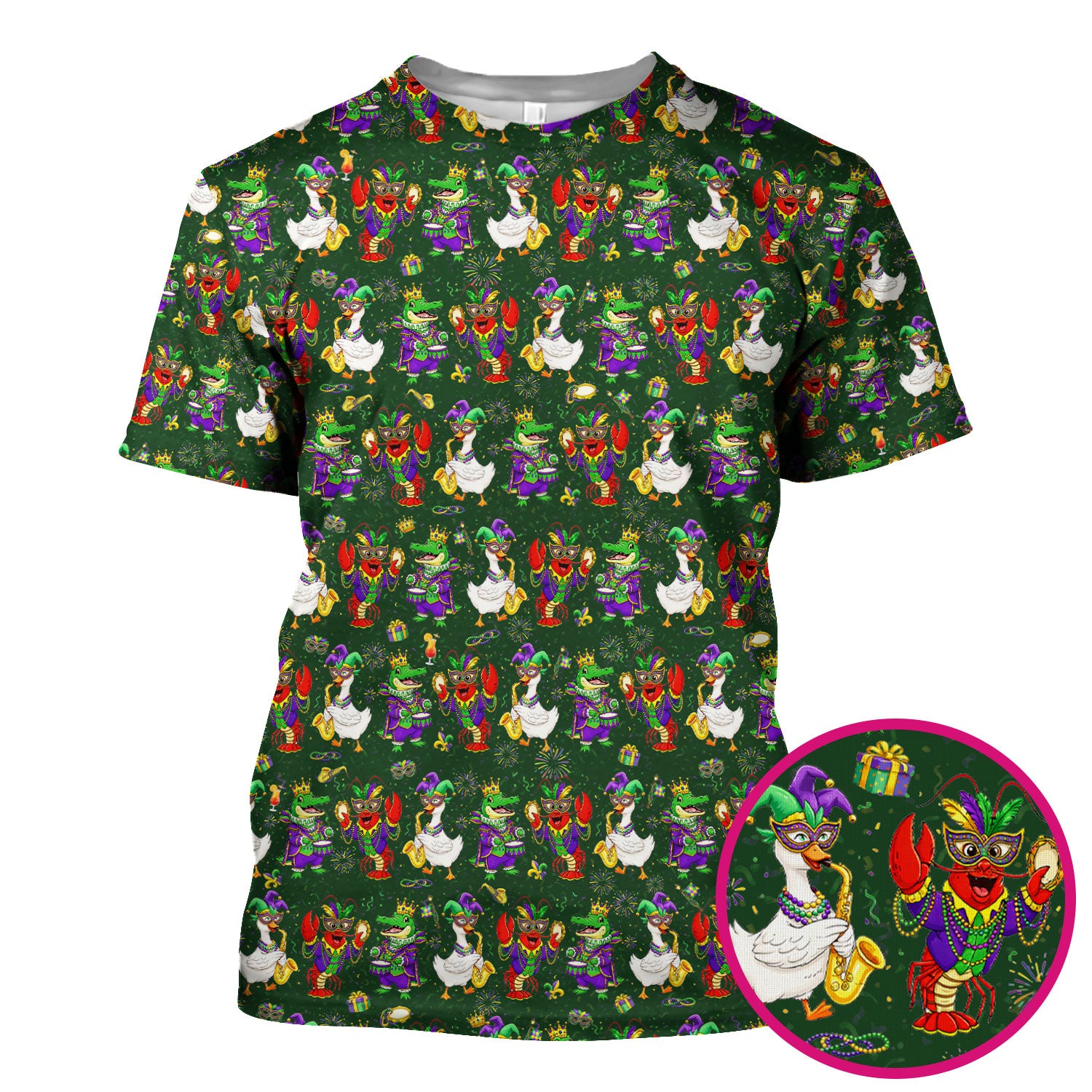 Crawfish And Duck Carnival Scrub Top, Mardi Gras Parade Pattern Nurse Shirt, Breathable Fabrics Nursing Uniform