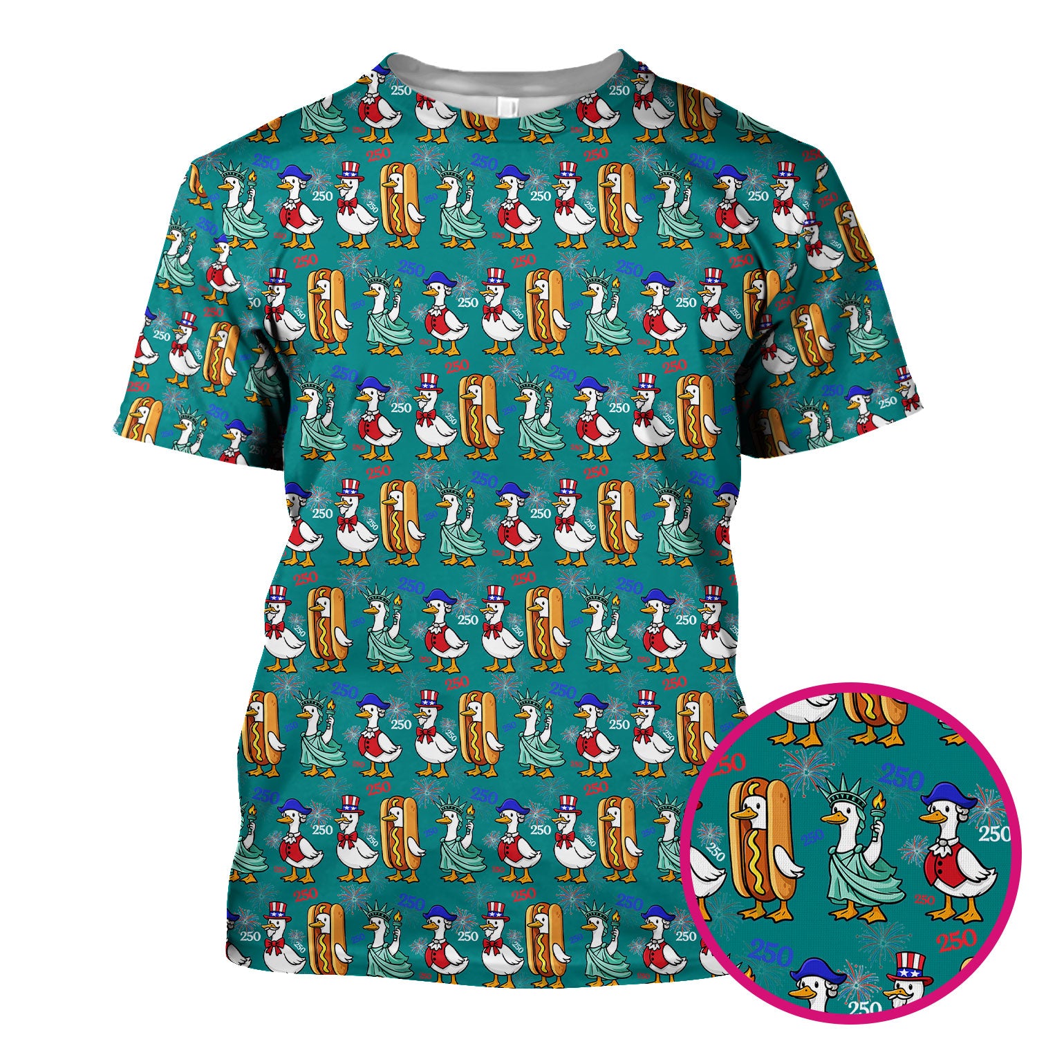 Patriotic Duck Independence Day Pattern Scrub Top, Breathable Healthcare Uniform Top